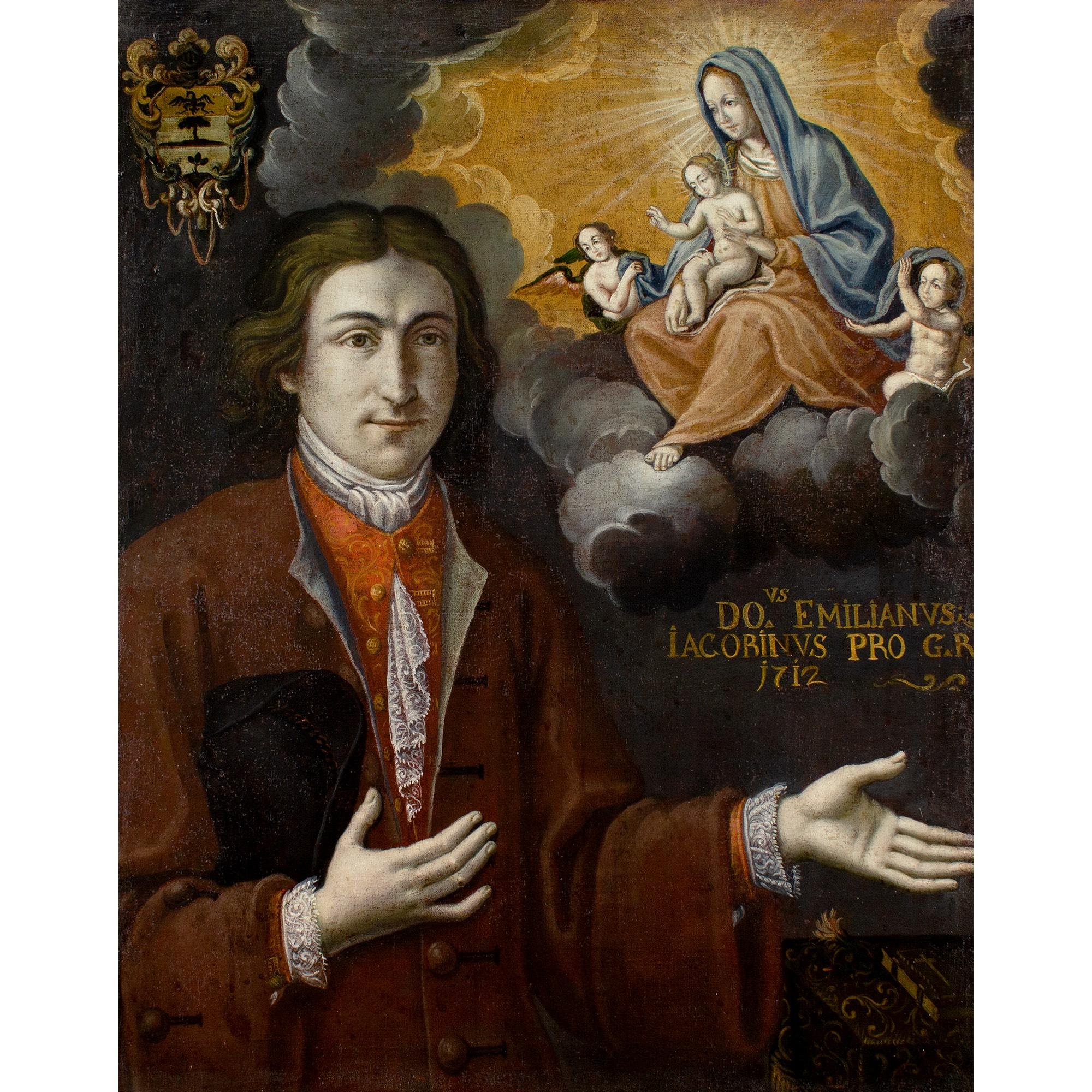 Französische Schule des frühen 18. Jahrhunderts, Ex-Voto-Porträt mit Emilian Jacobin – Painting von Unknown