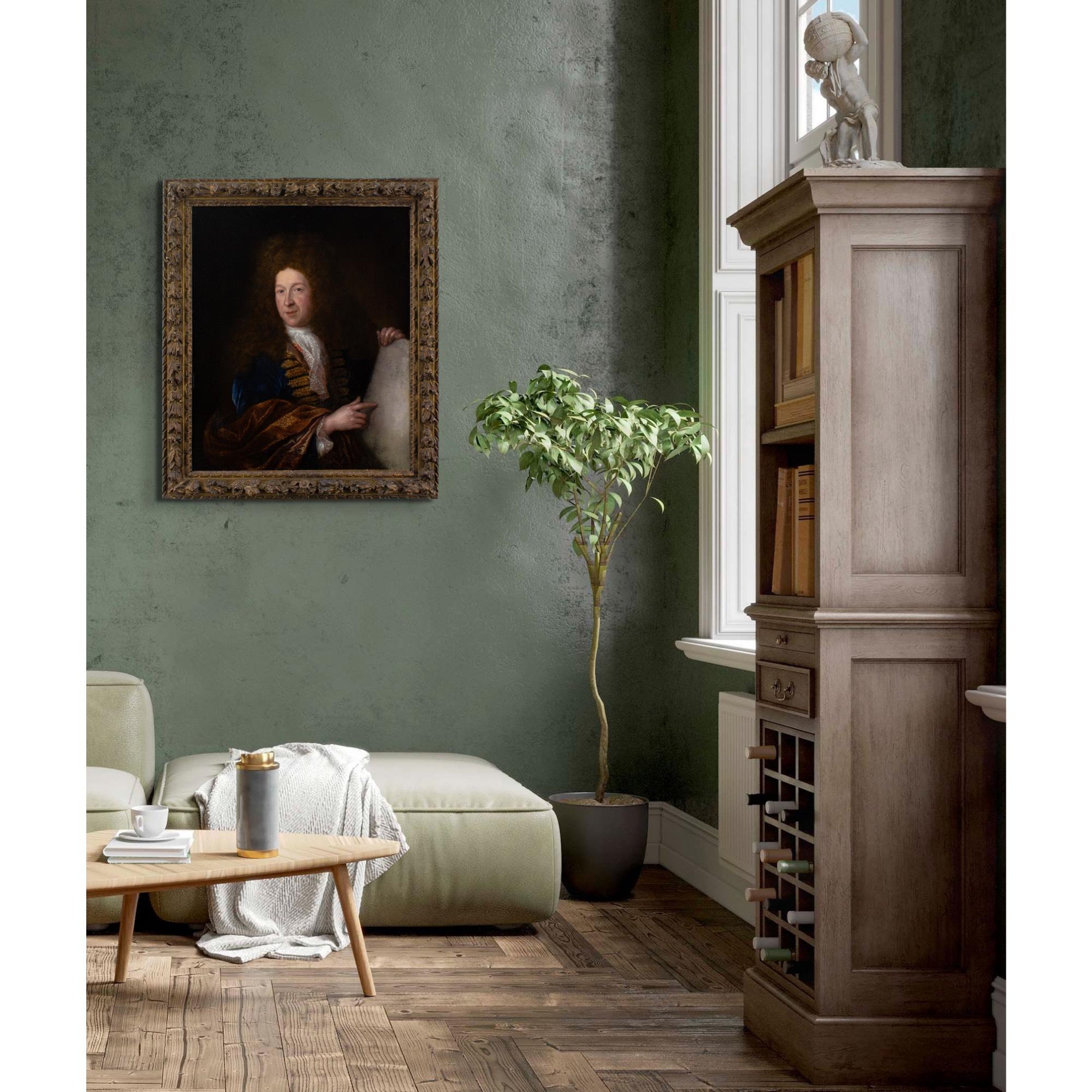 Début du 18e siècle, école française, portrait d'un gentilhomme, peinture à l'huile ancienne - Noir Portrait Painting par Unknown