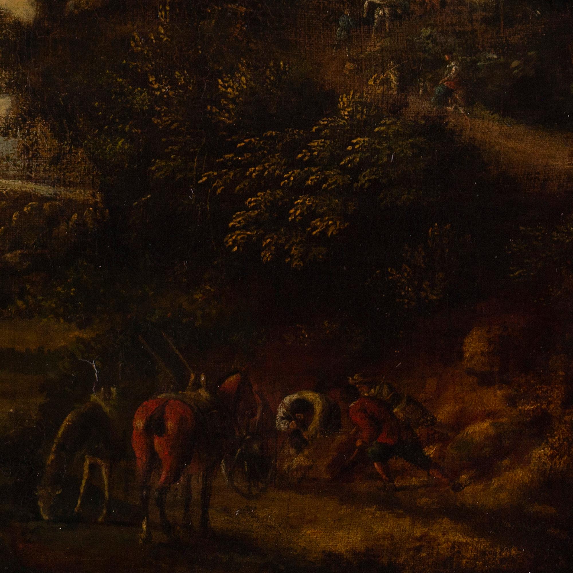 Paysage idéalisé à l'italienne du début du 18e siècle avec personnages et bétail en vente 4