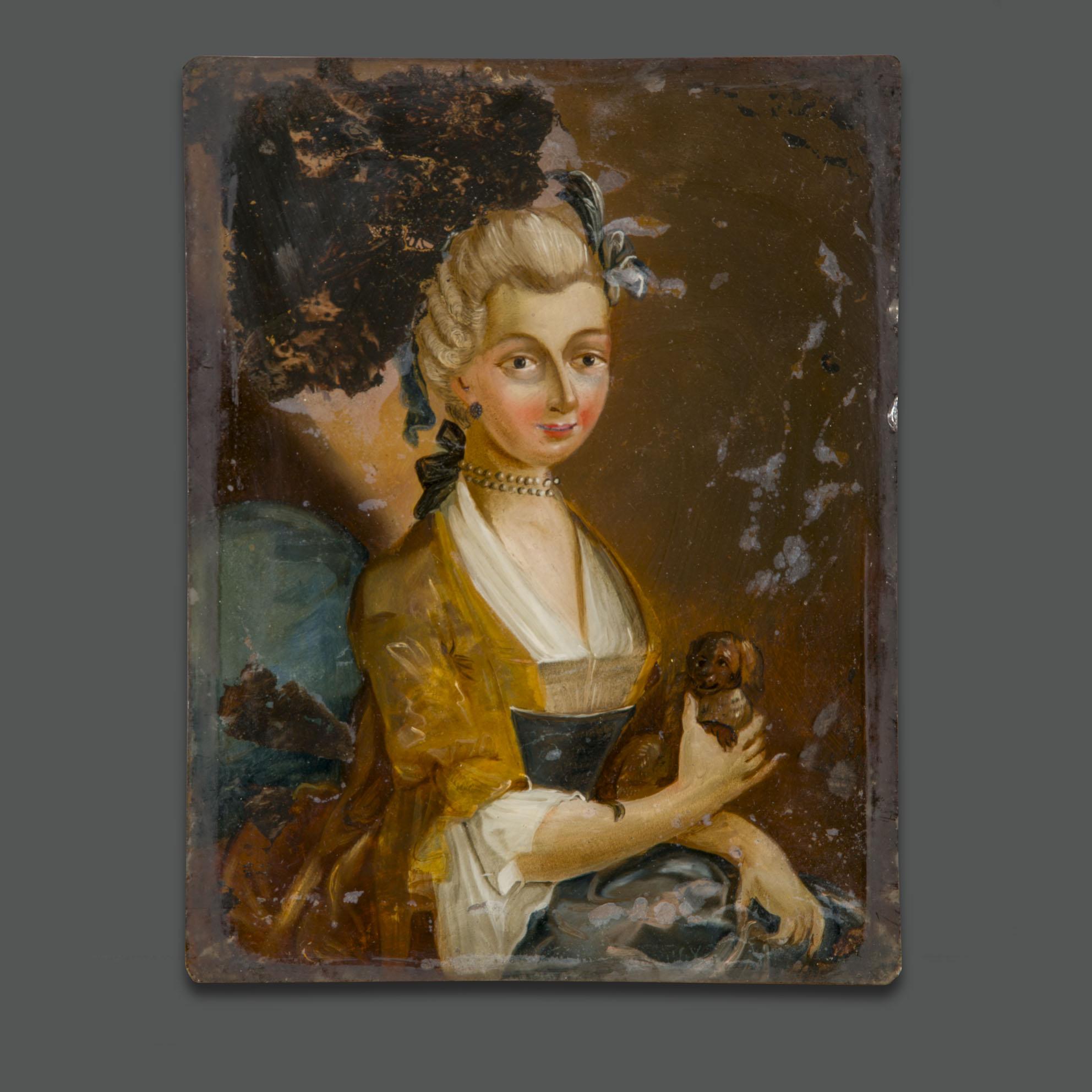 Unknown Figurative Painting - Early 18th-Century Italian Venetian Portrait Painting Tempera on Glass