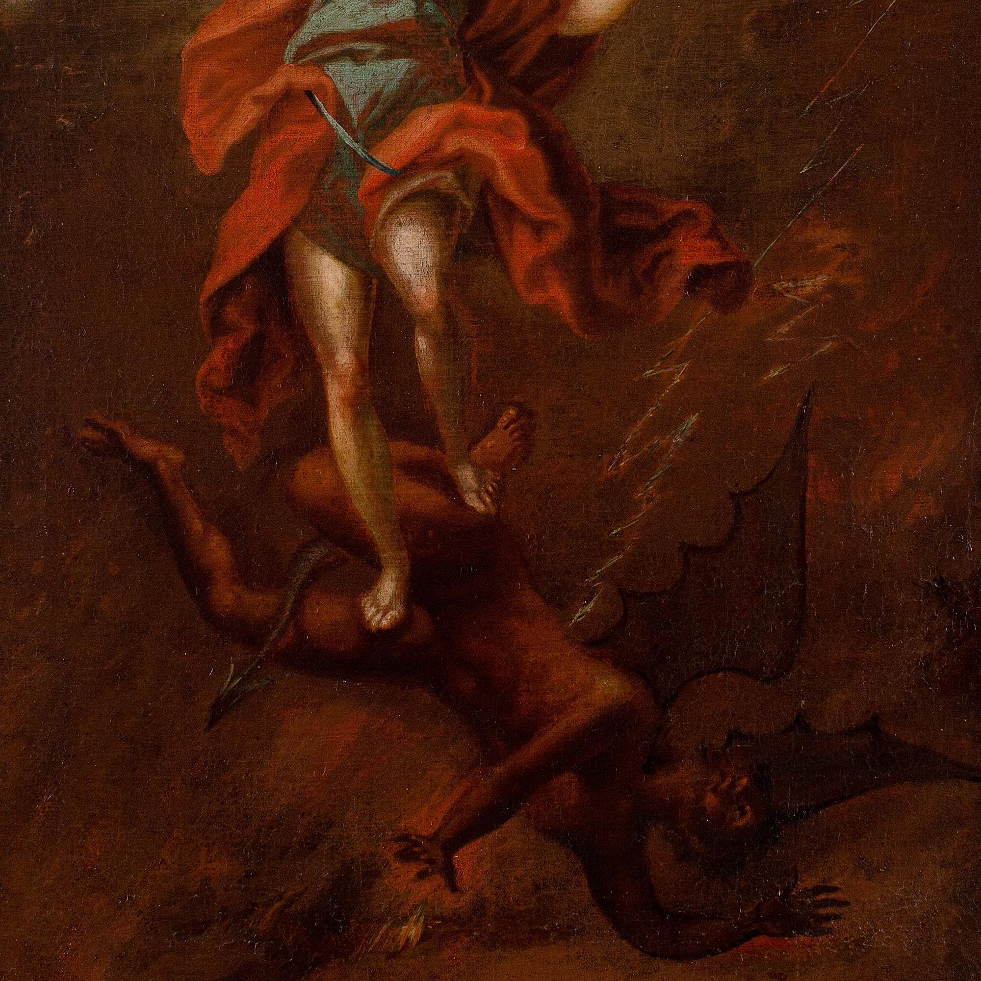 Early 18th-Century Neapolitan School, Archangel Michael Vanquishing The Devil For Sale 1