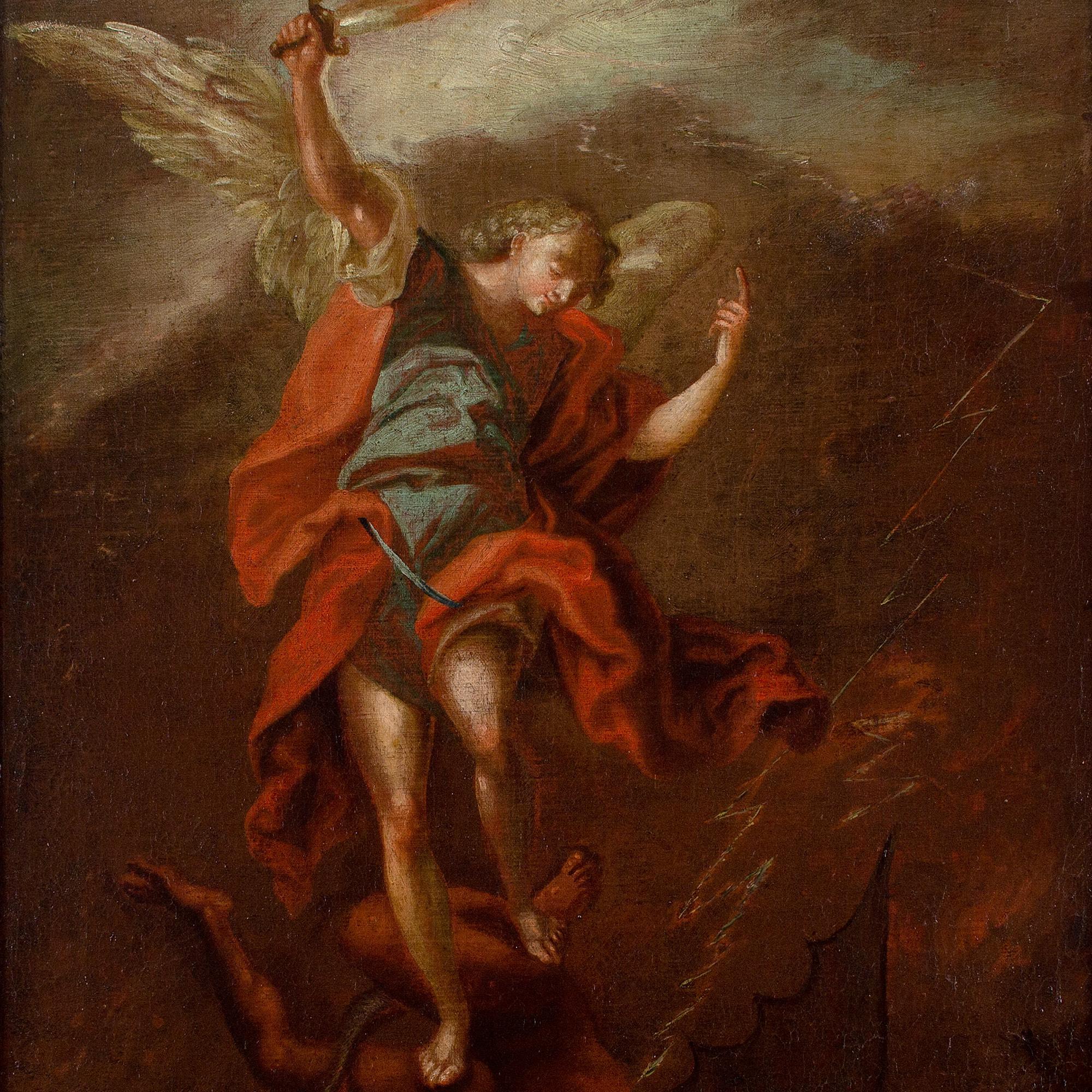Early 18th-Century Neapolitan School, Archangel Michael Vanquishing The Devil For Sale 2