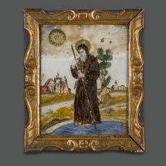 Early 18th Century Religious Italian Painting on Glass