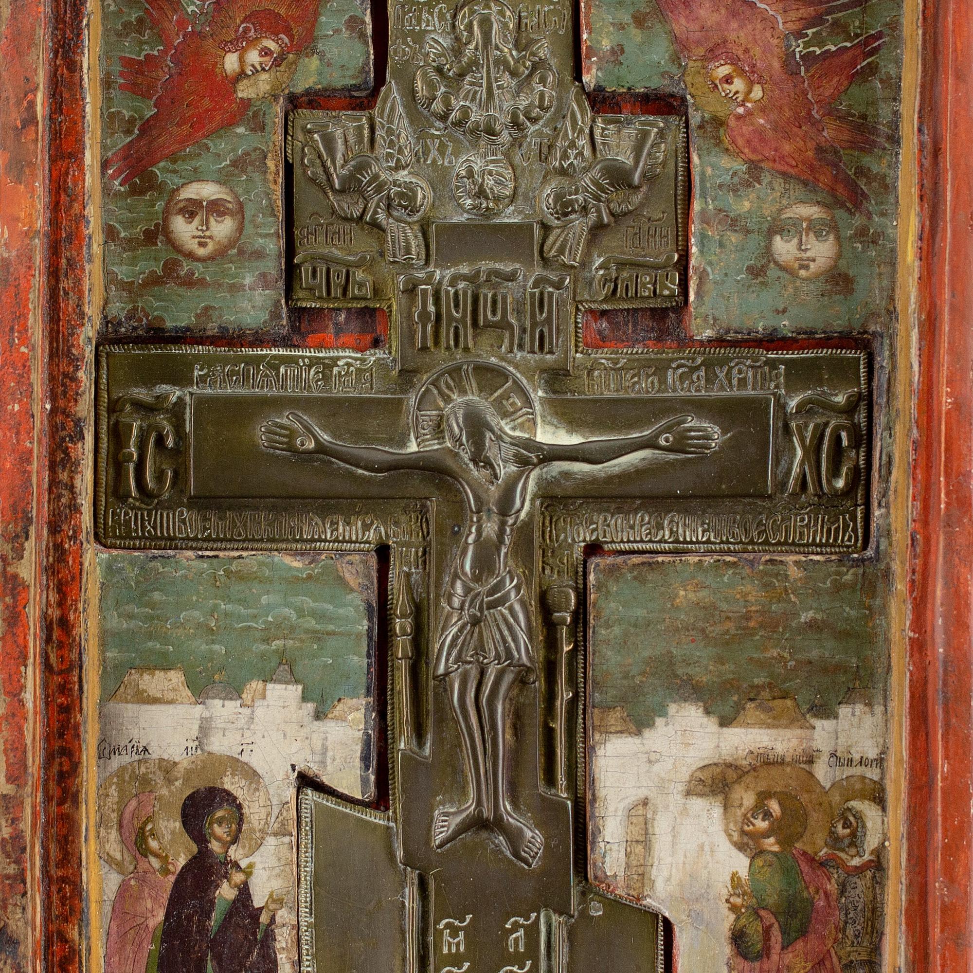 Early 18th-Century Russian Icon, Volga Masters (Circle), The Crucifixion - Old Masters Painting by Unknown