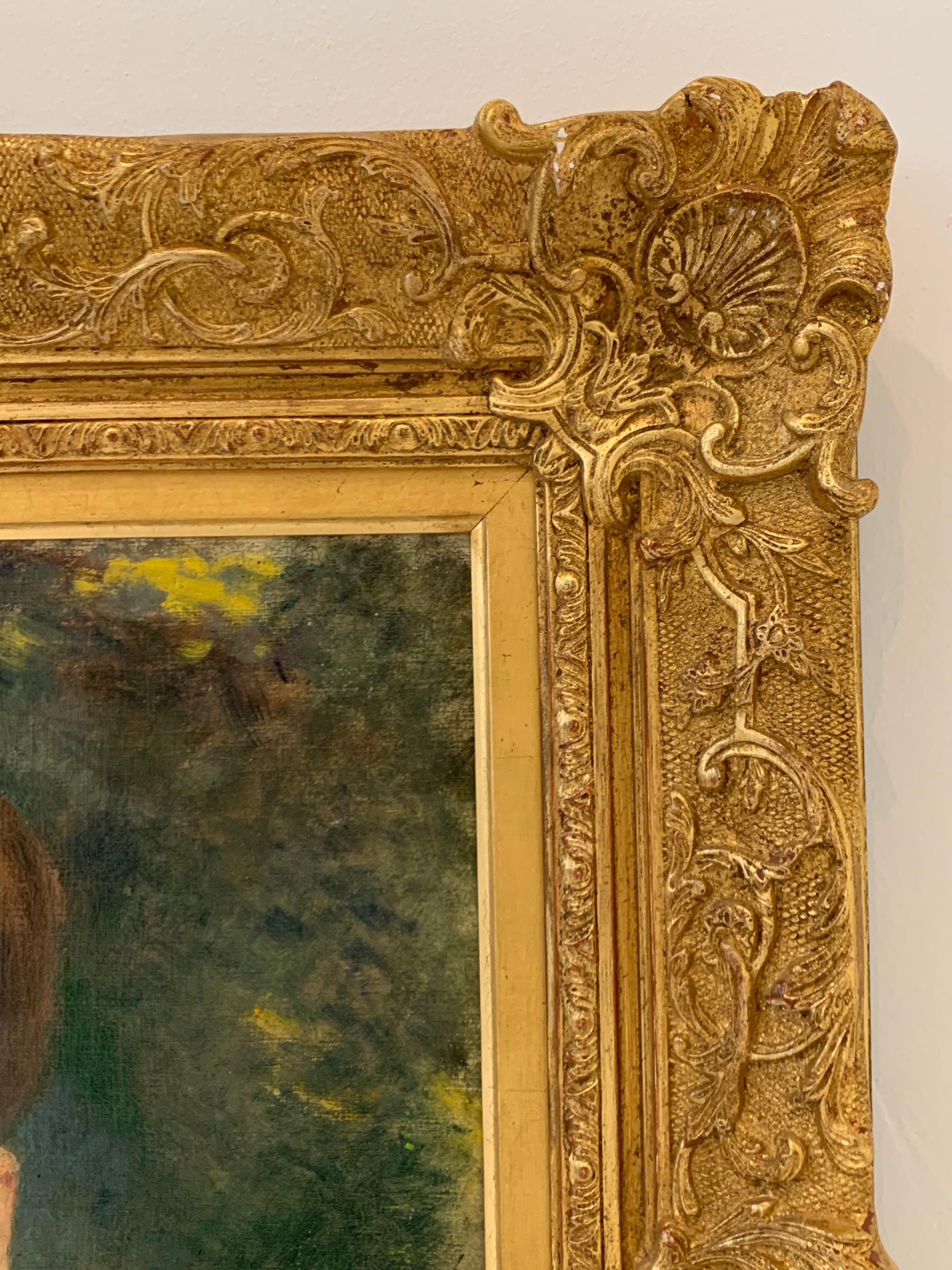 Early 1900's French Impressionist Portrait of a Lady Beautiful Gilt Frame - Brown Figurative Painting by Unknown