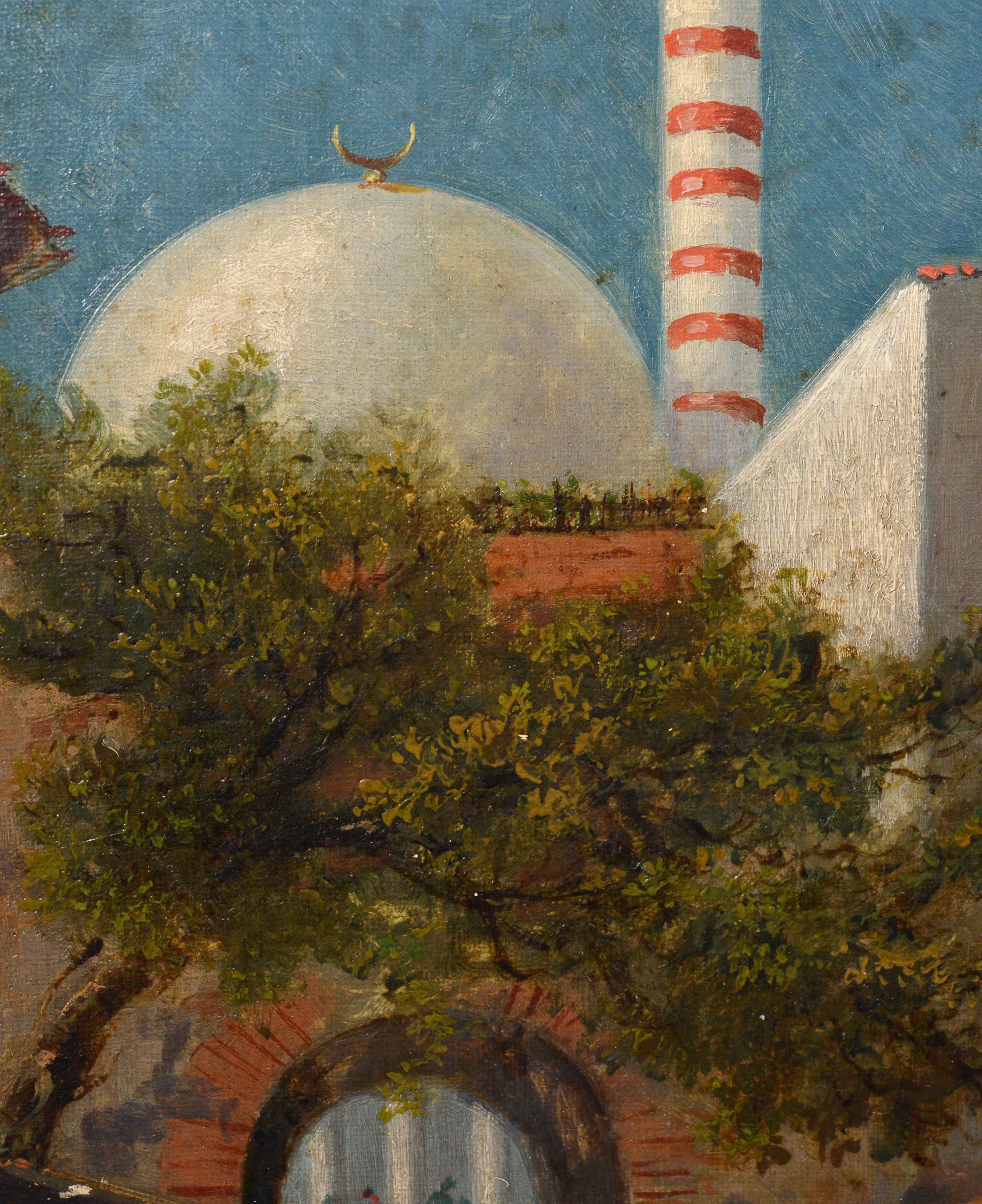 Early 1900s French Orientalist Oil Painting North African Bazaar Scene Framed For Sale 2