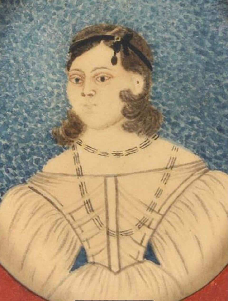 Early 19th Century American Folk Art Painting of a Young Lady - Brown Figurative Painting by Unknown