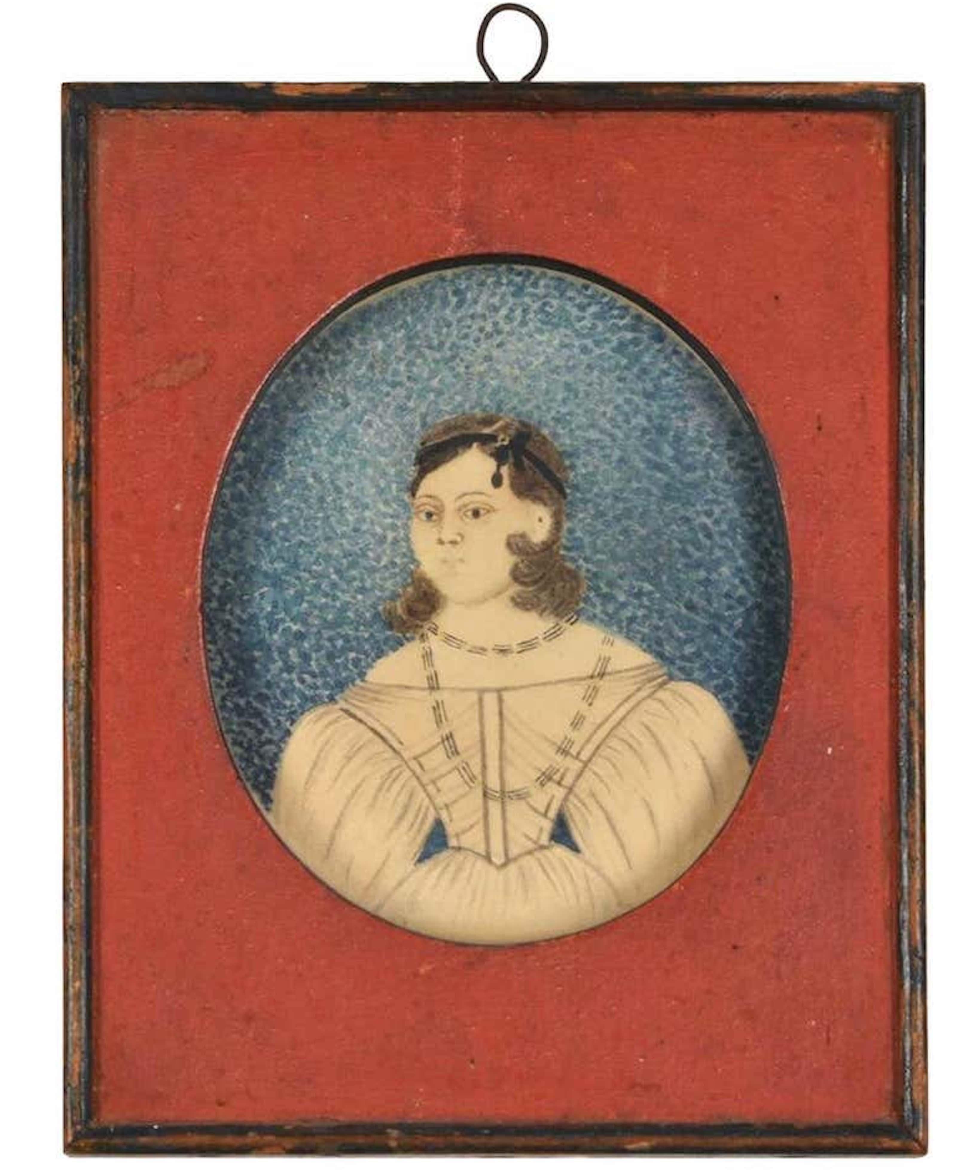 Unknown Figurative Painting - Early 19th Century American Folk Art Painting of a Young Lady