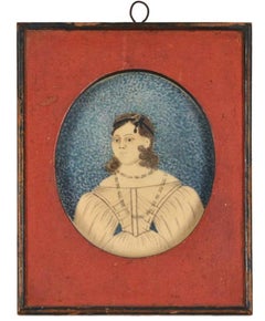 Antique Early 19th Century American Folk Art Painting of a Young Lady