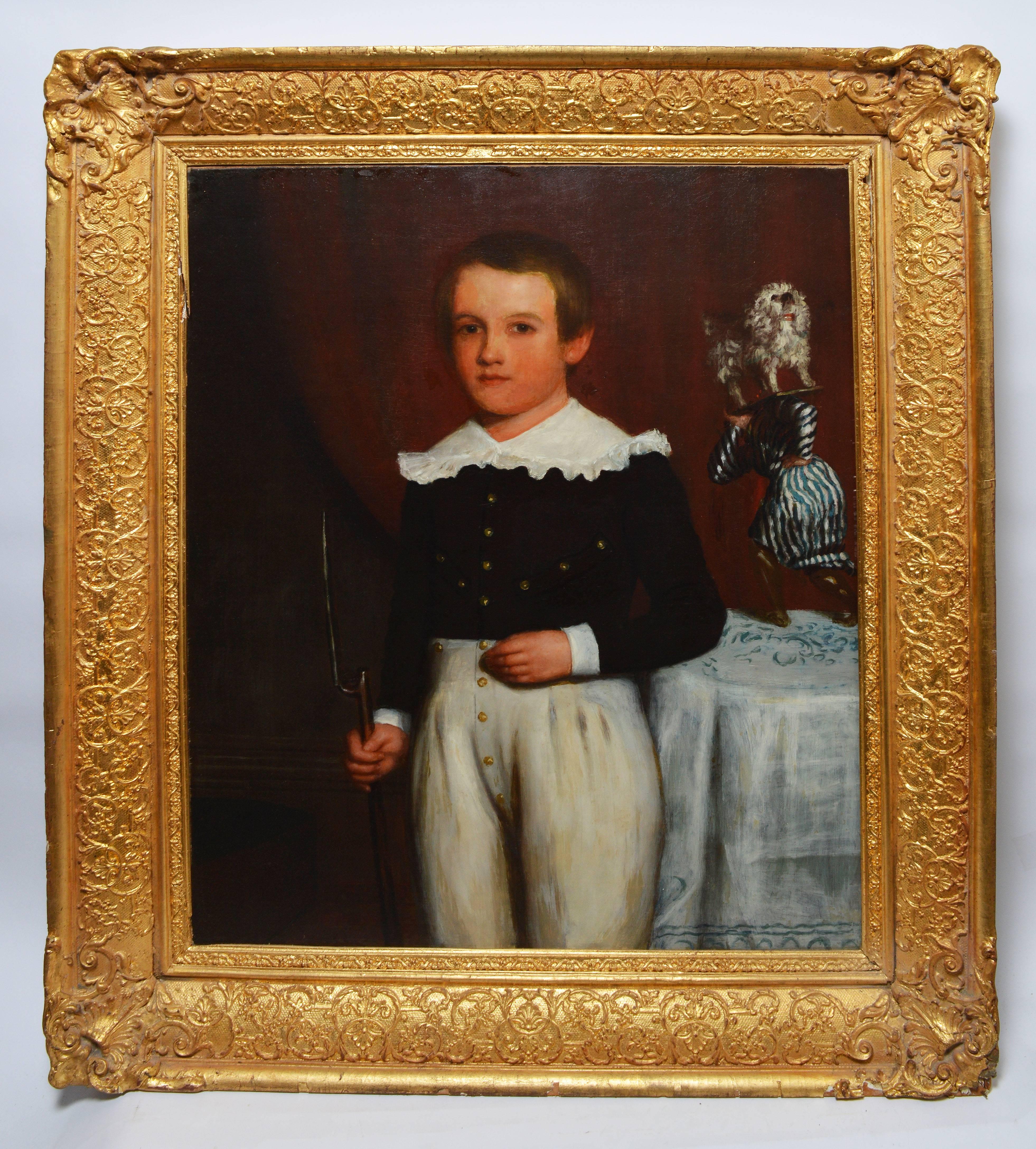 Early 19th Century American School Folk Art Portrait of a Boy - Painting by Unknown