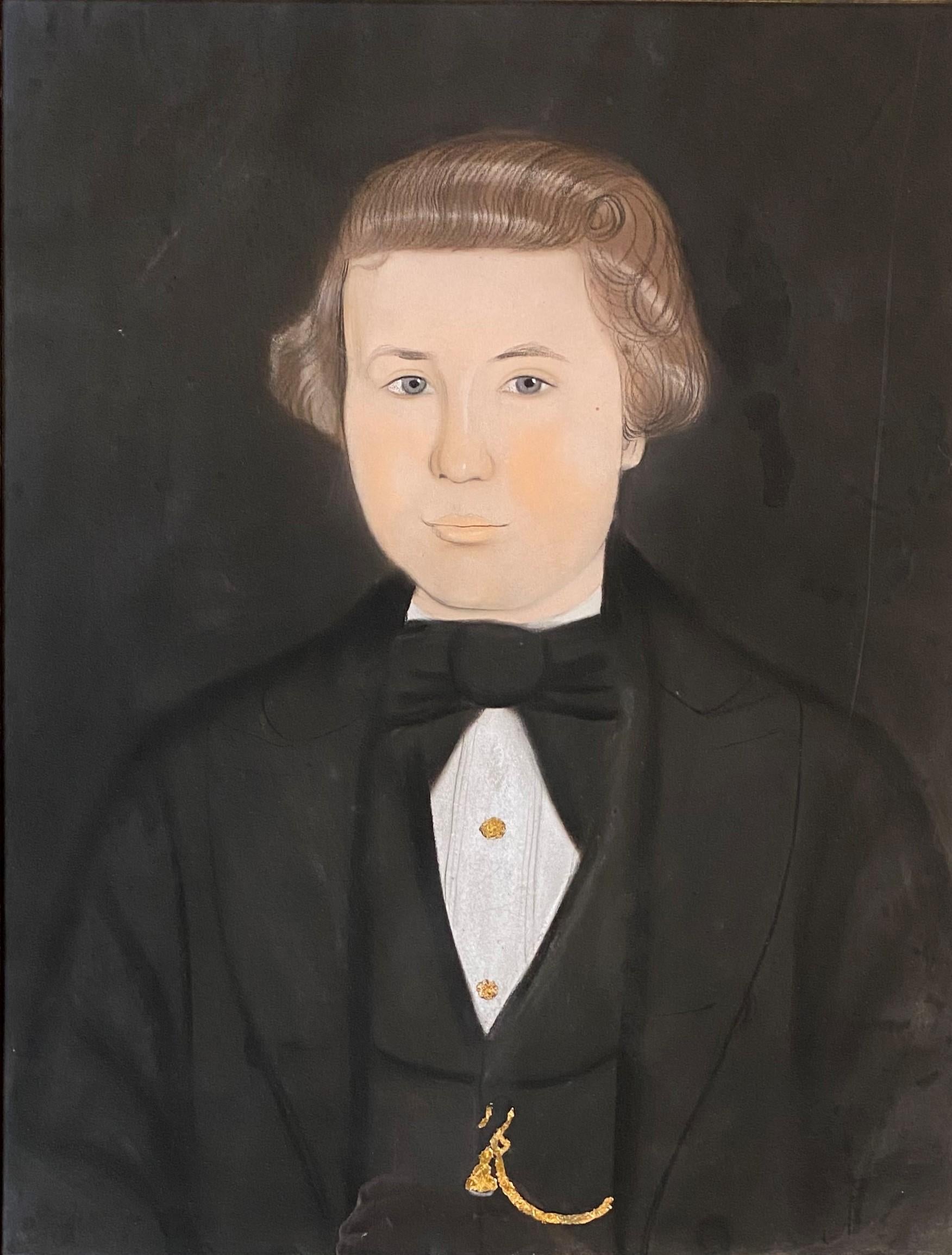 Early 19th Century American School Pastel Portrait of a Young Man - Painting by Unknown