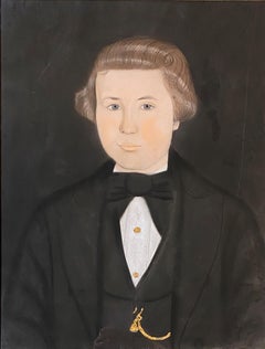 Portrait d'un jeune homme au pastel de l'école américaine du début du 19e siècle