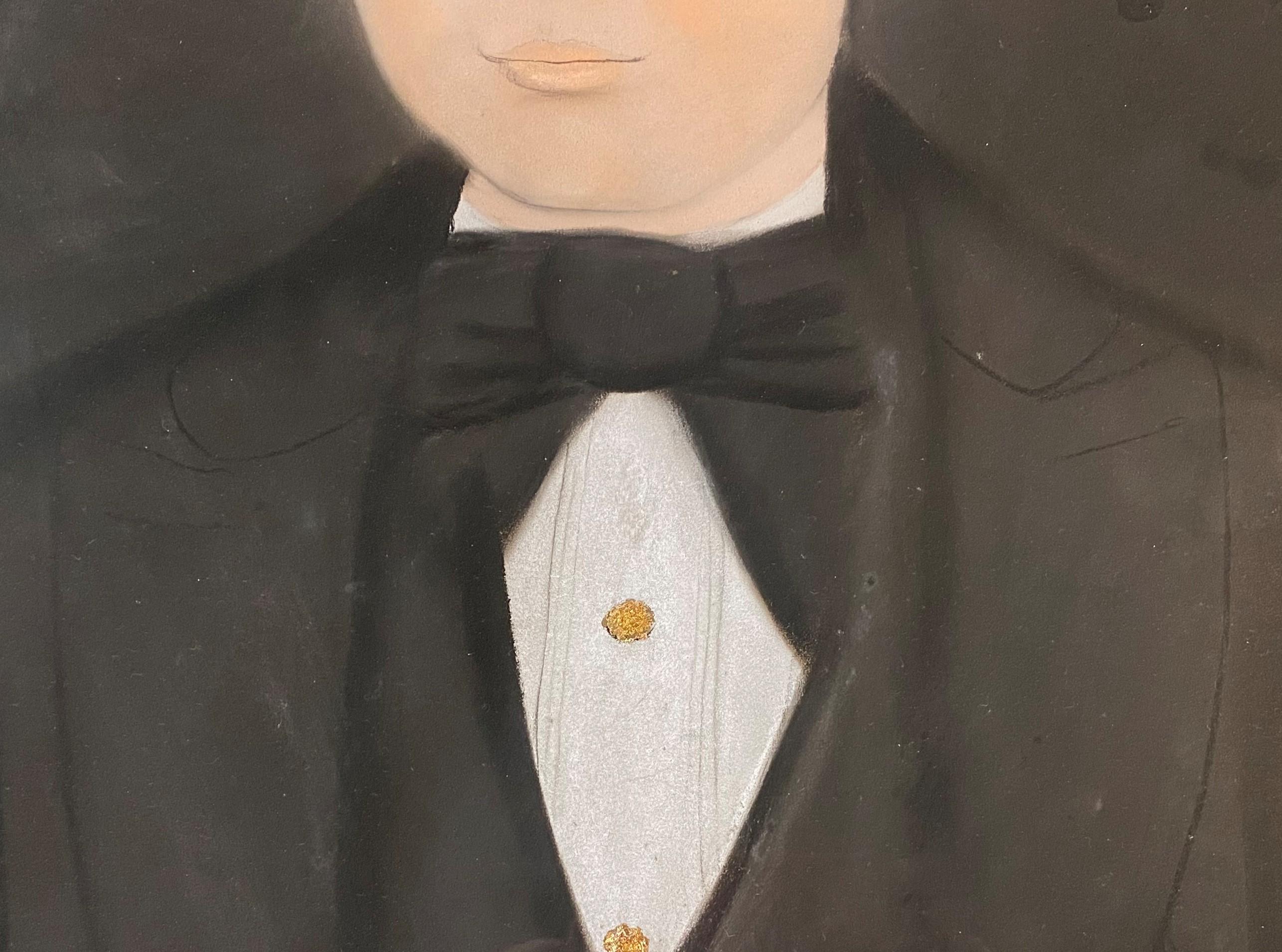 Early 19th Century American School Pastel Portrait of a Young Man - Black Portrait Painting by Unknown