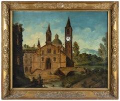 Early 19th century Biedermeier clock - Landscape painting