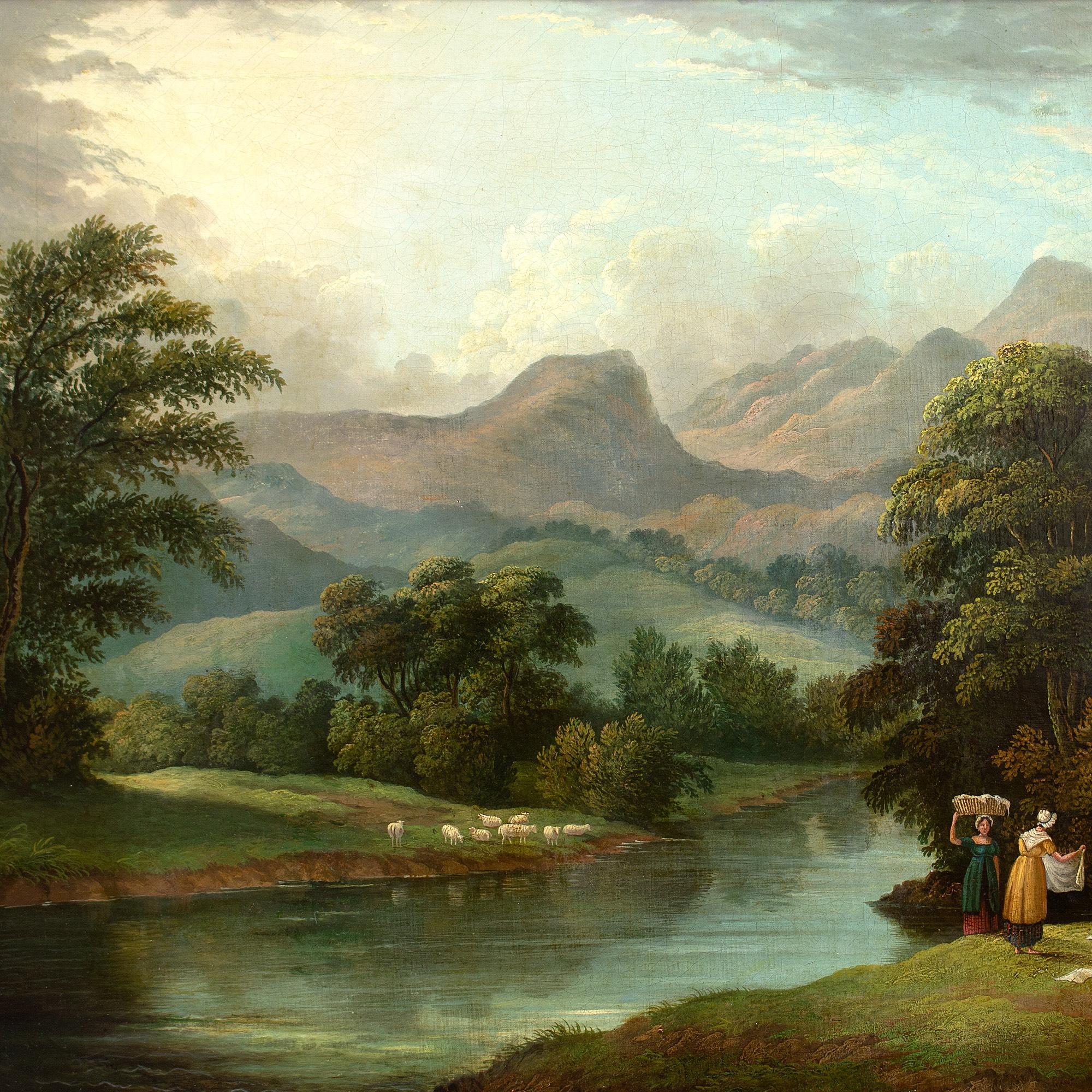 Early 19th-Century British School, River Landscape With Women Washing Laundry 2