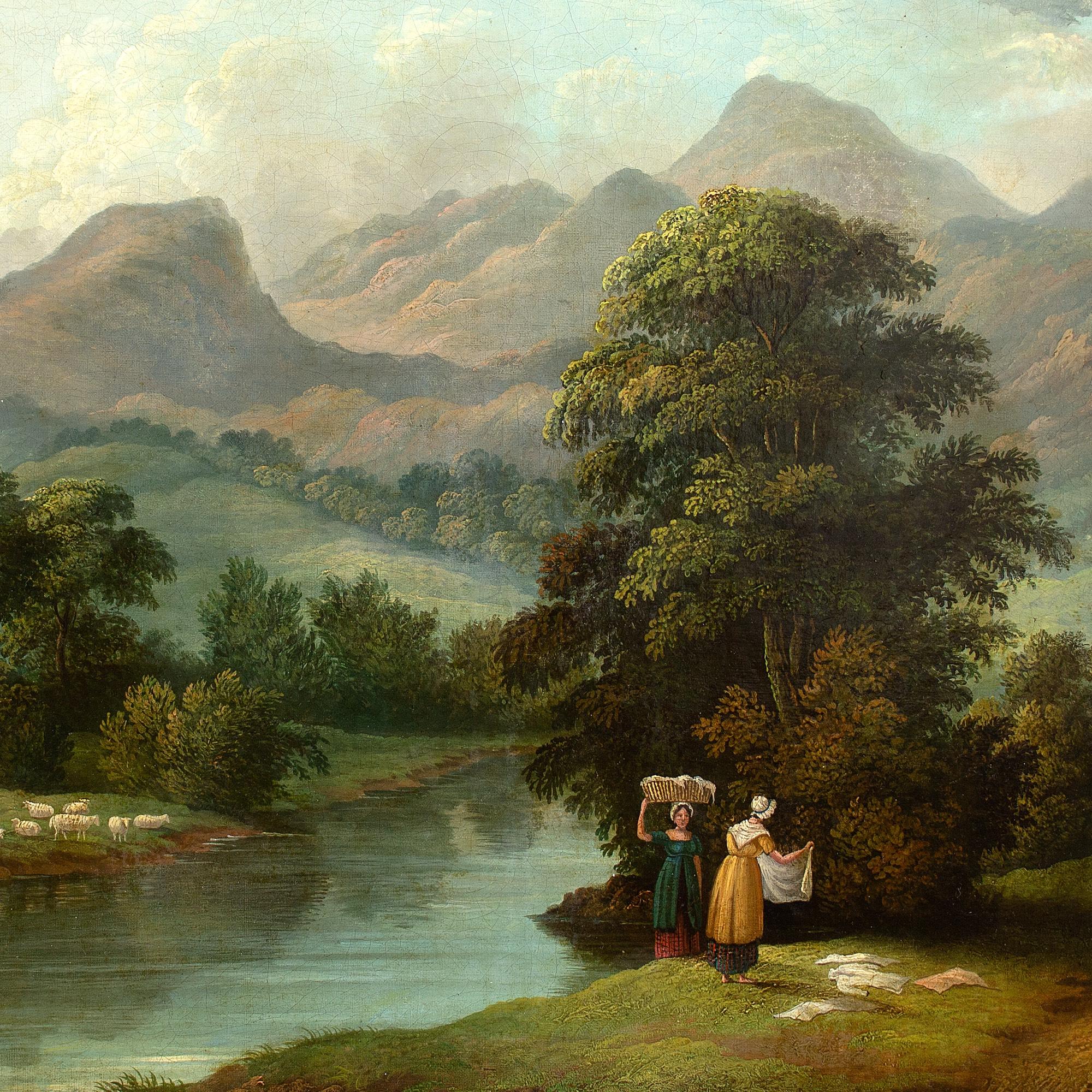 Early 19th-Century British School, River Landscape With Women Washing Laundry 3