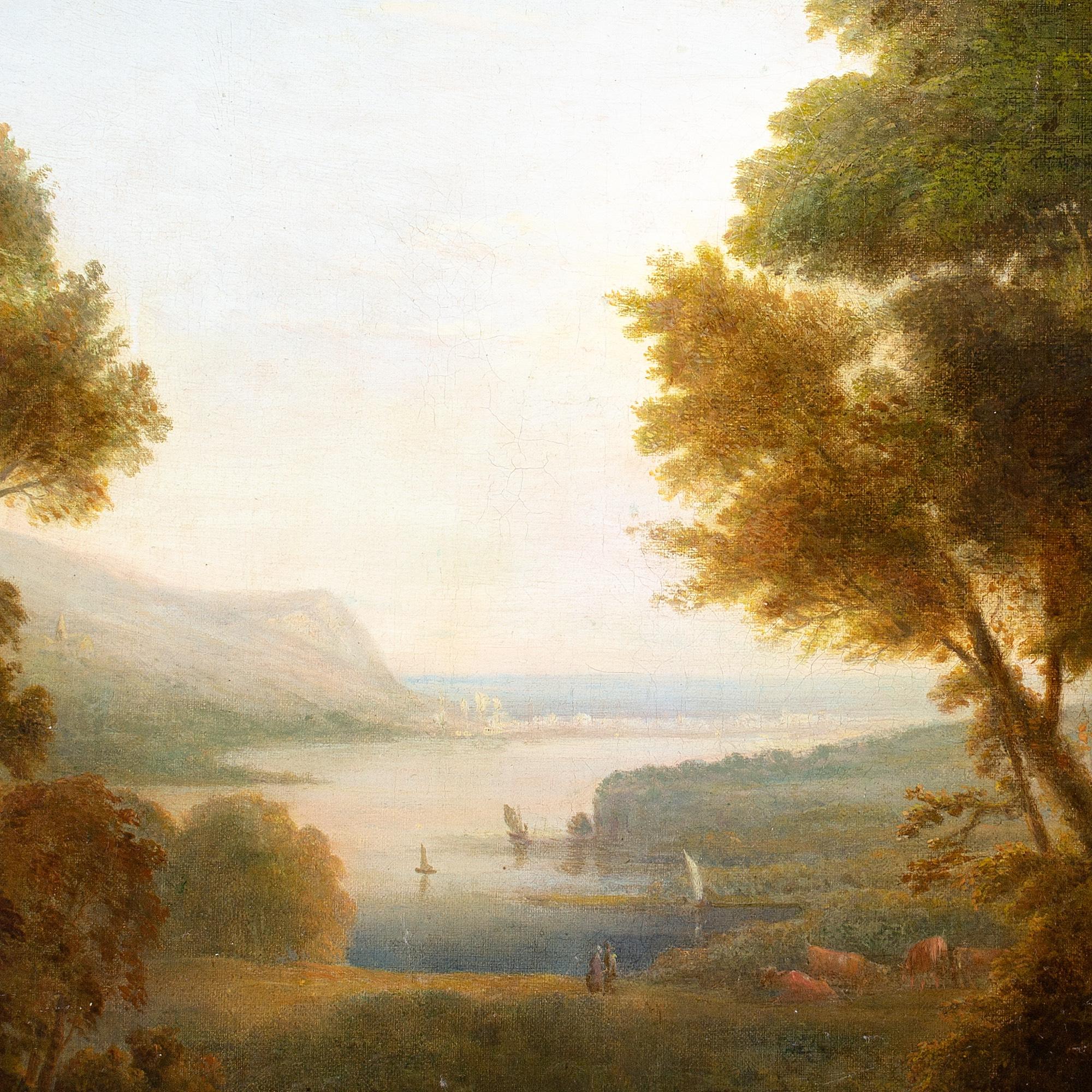 Scuola britannica dei primi anni del XIX secolo, Paesaggio romantico con bestiame e vista sulla costa 2