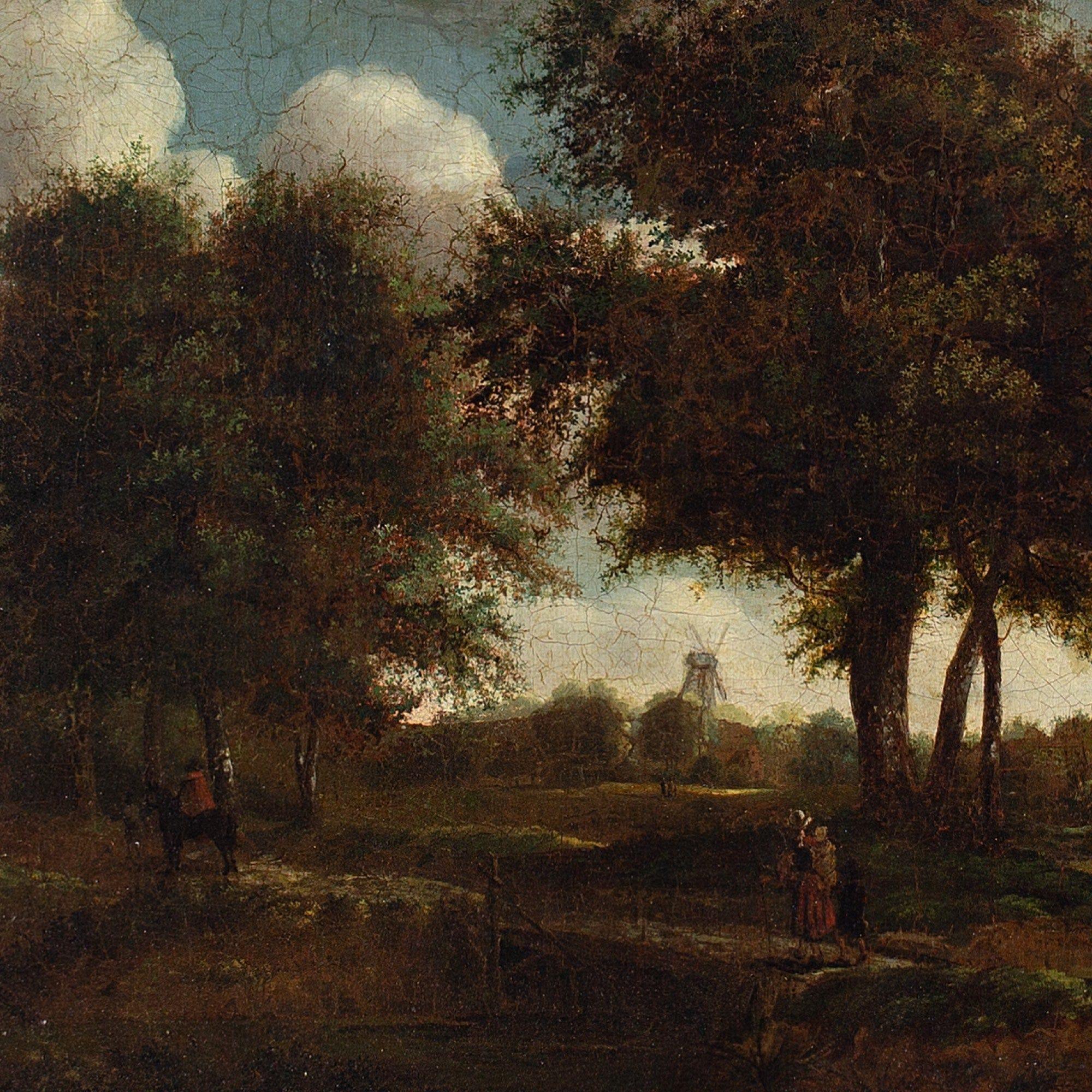 Cette peinture à l'huile de l'école néerlandaise du début du XIXe siècle représente une famille voyageant le long d'un chemin de campagne dans une zone boisée. Les personnages sont habillés en vêtements néerlandais ou flamands du XVIIe siècle.

Au
