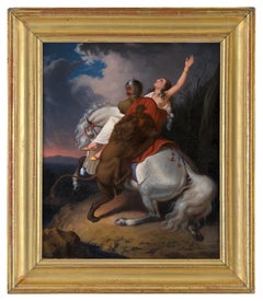 Early 19th century French figure painting - Lion Assault - Oil on canvas Paris