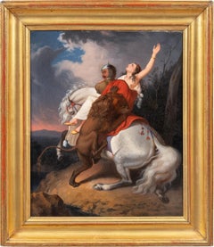 Early 19th century French figure painting - Lion Assault - Oil on canvas Paris