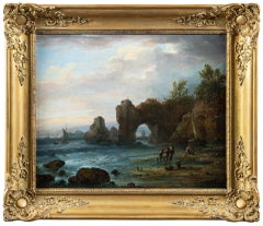 Early 19th century French landscape painting - Port Scene - Oil on canvas Vernet