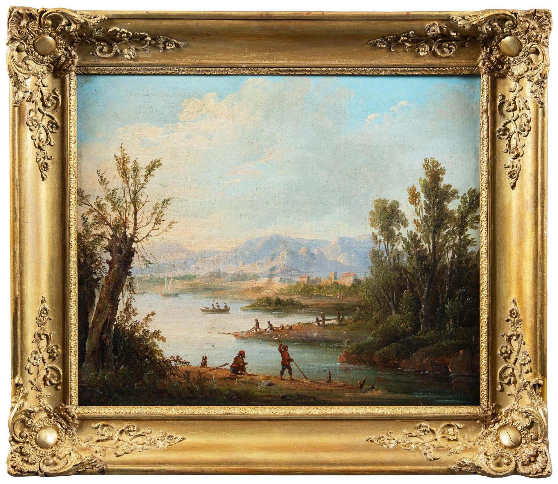 Early 19th century French landscape painting - Port Scene - Oil on canvas Vernet