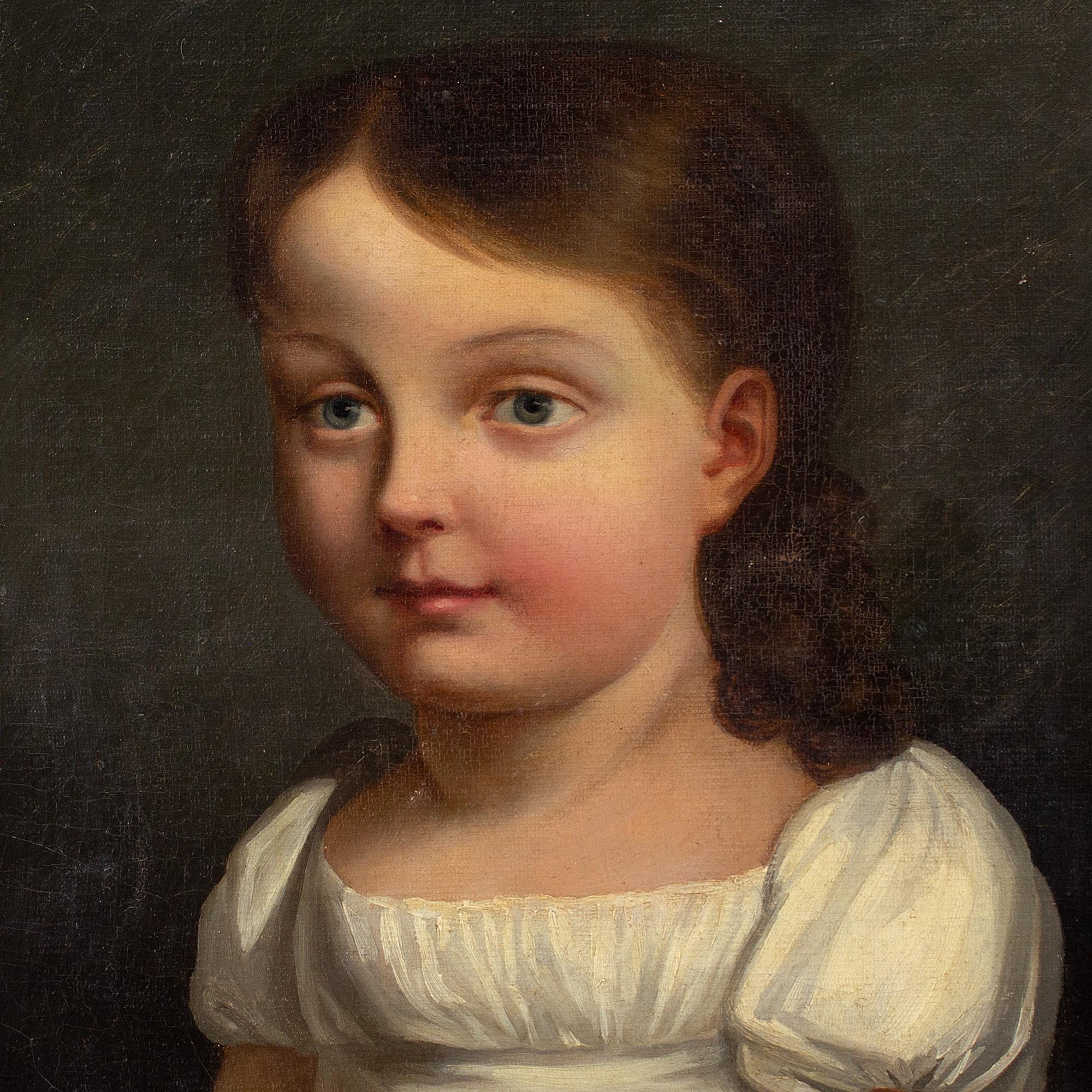 Early 19th-Century French School, Portrait Of A Girl, Antique Oil Painting  3