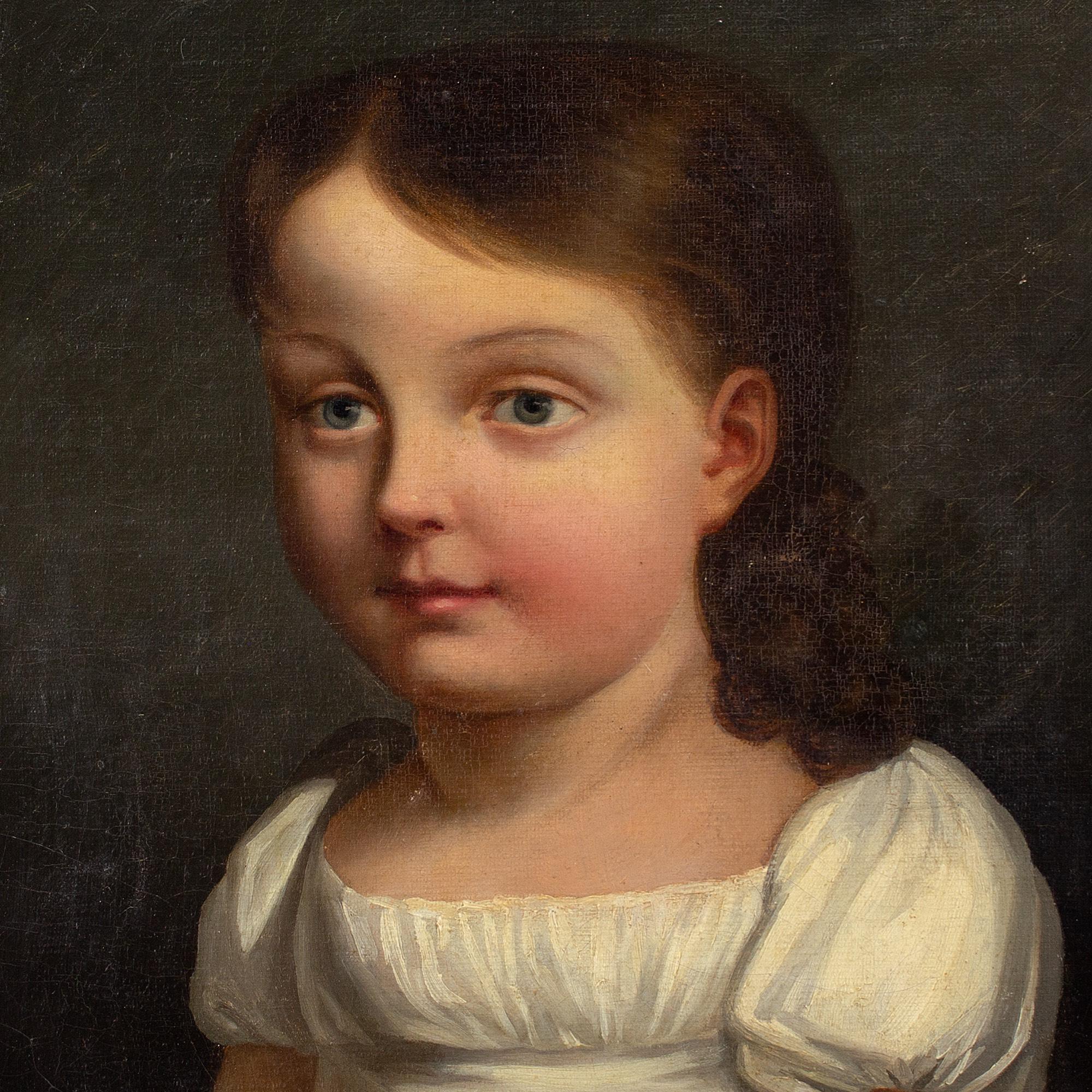 Französische Schule des frühen 19. Jahrhunderts, Porträt eines Mädchens, antikes Ölgemälde 1