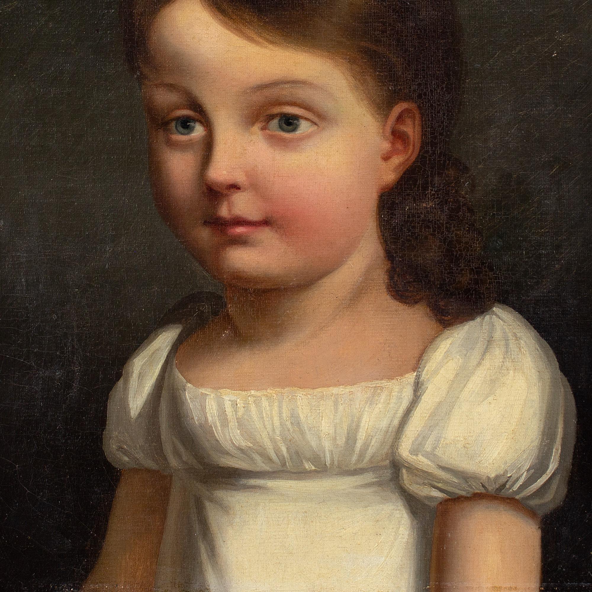 Early 19th-Century French School, Portrait Of A Girl, Antique Oil Painting  4