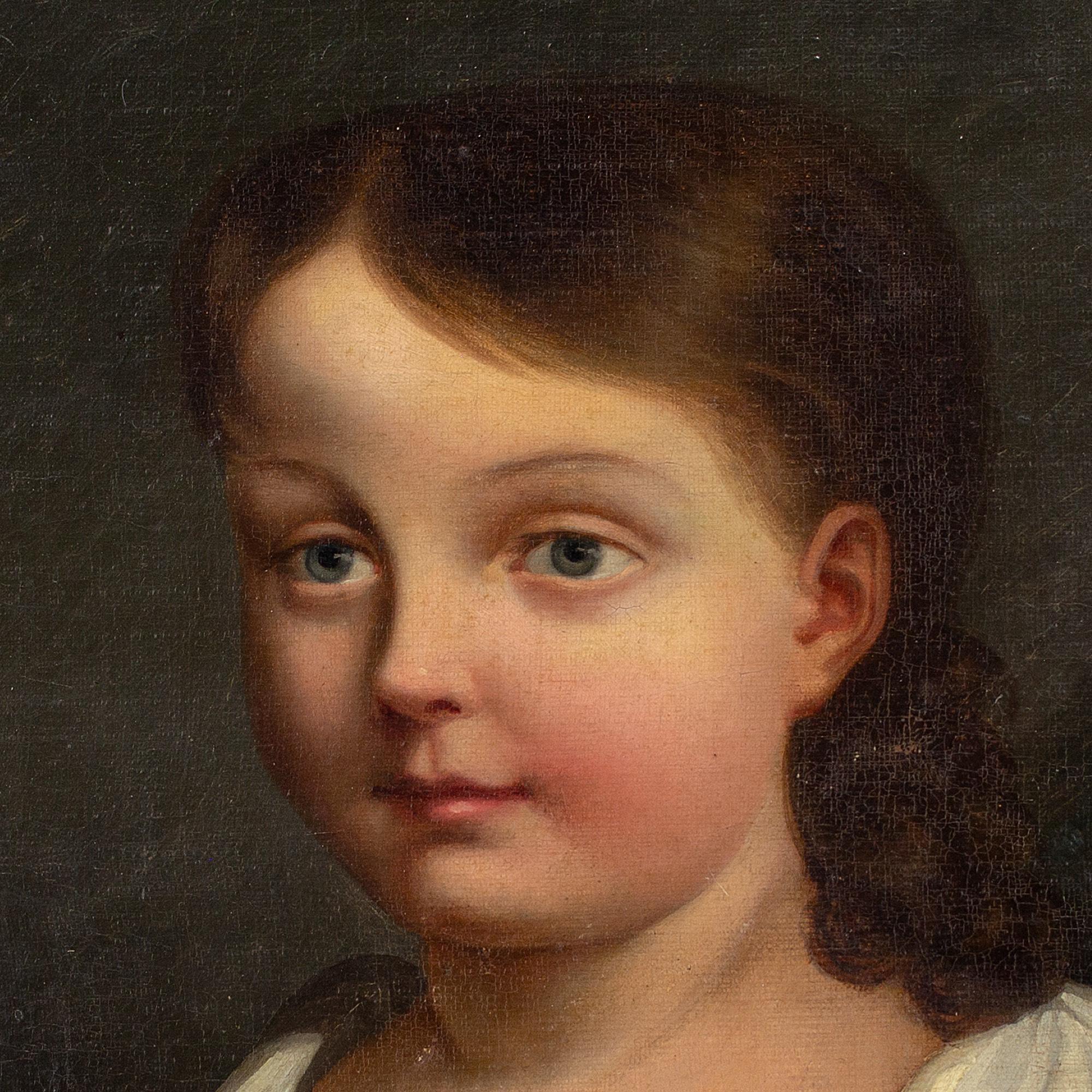 Early 19th-Century French School, Portrait Of A Girl, Antique Oil Painting  5