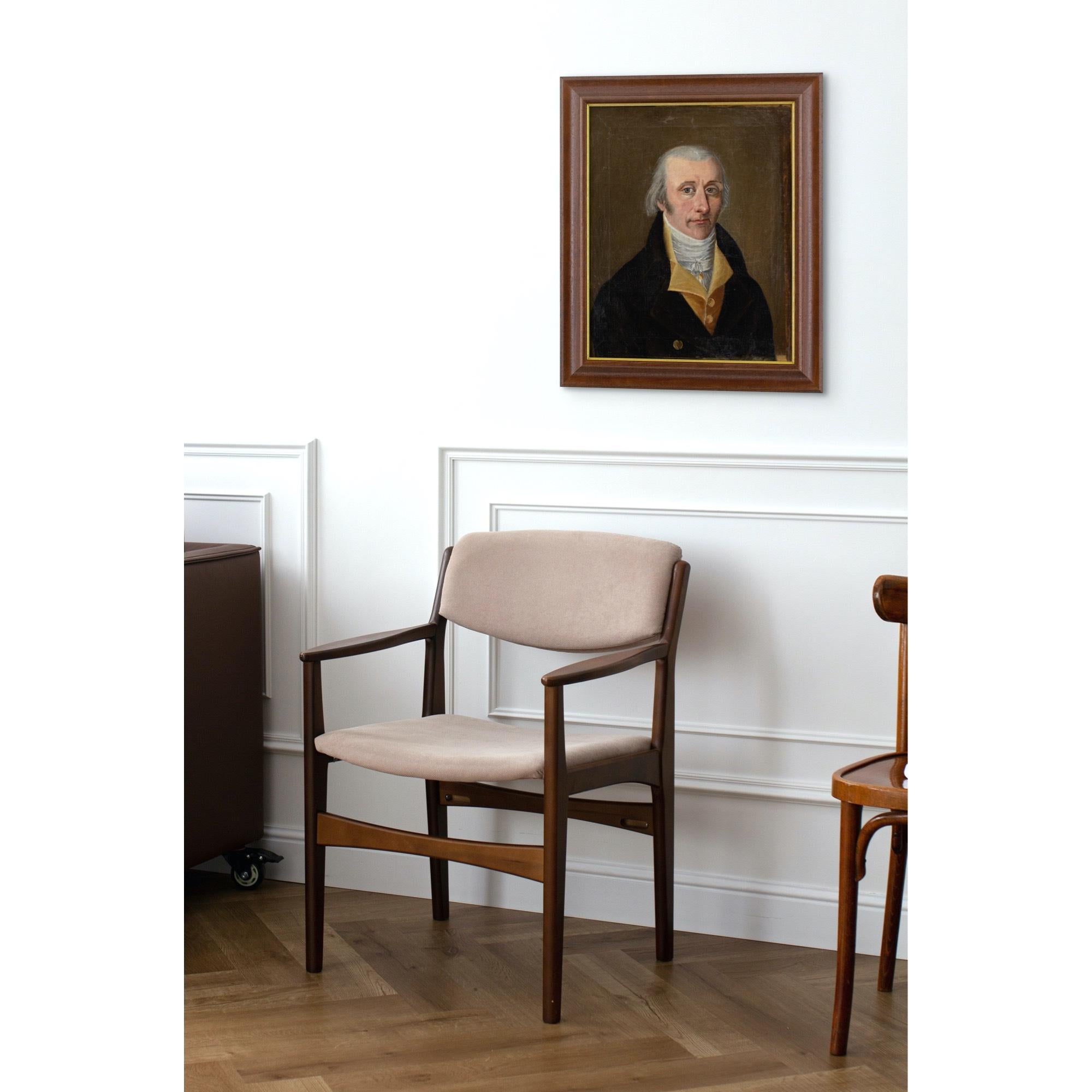 This charming early 19th-century French oil painting depicts Barthelemy Simon Louis de Medaille wearing a dark brown coat, yellow waistcoat, and white stock.

Painted in 1807, this gentleman lived through a time of colossal change. Just three years