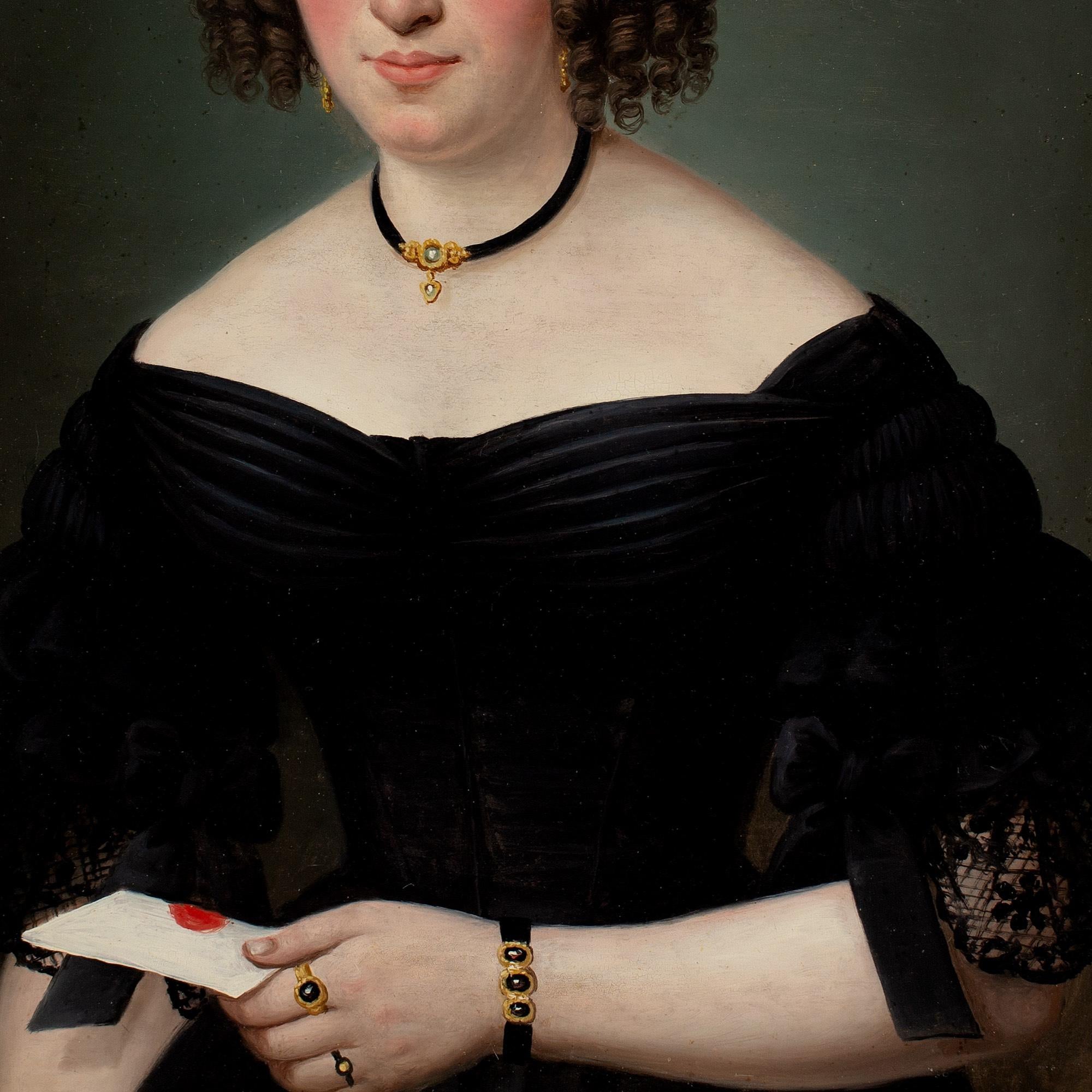 Scuola tedesca dell'inizio del XIX secolo, Ritratto di signora con lettera 1
