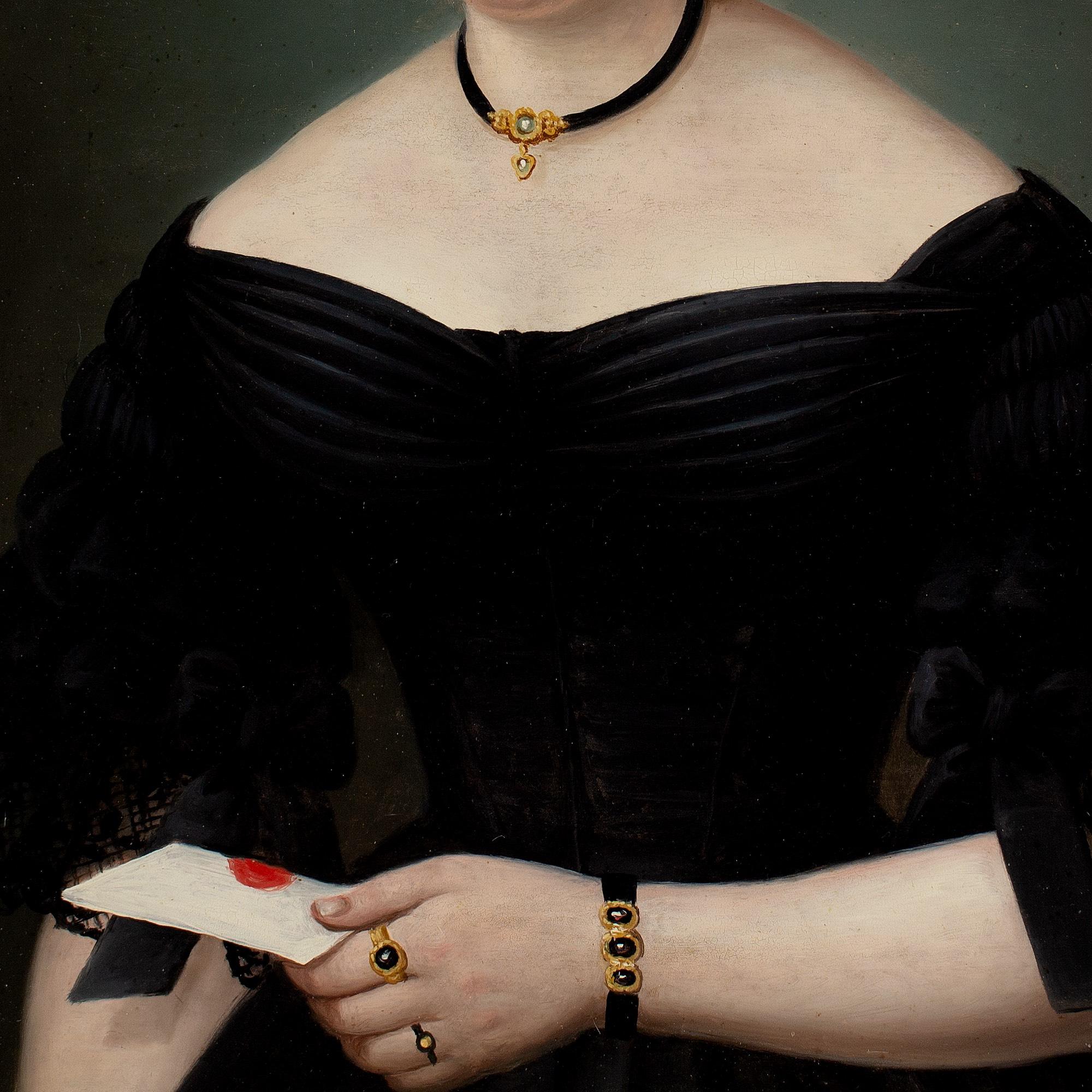 Scuola tedesca dell'inizio del XIX secolo, Ritratto di signora con lettera 3