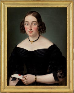 Antique Early 19th-Century German School, Portrait Of A Lady With A Letter