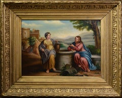 Early 19th Century Gospel Scene Jesus and Samaritan at Well Oil Painting Framed