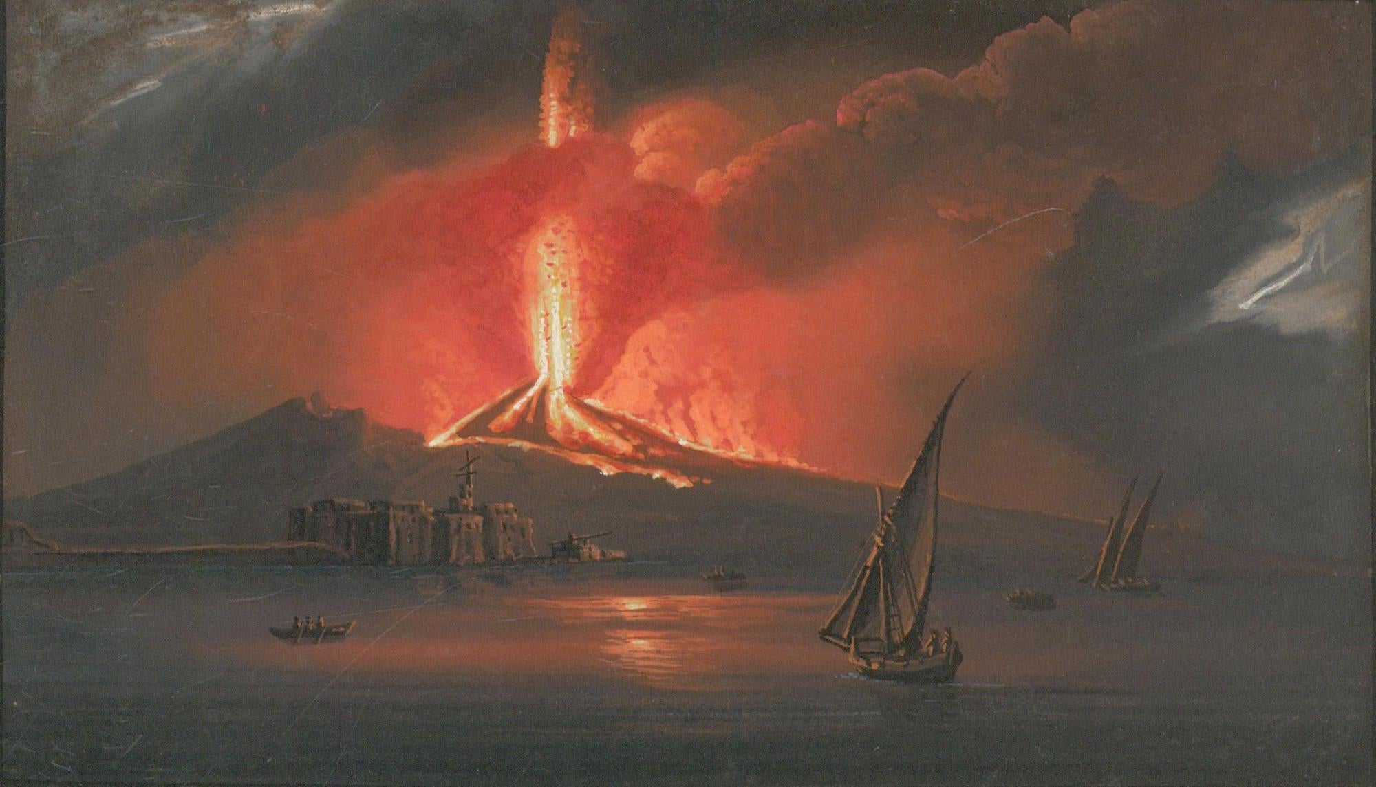 Early 19th Century Gouache - The Eruption of Mount Vesuvius II - Painting by Unknown