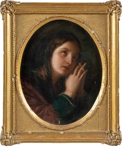 Early 19th century Italian figure painting - Prayer girl Oil on canvas Romantic