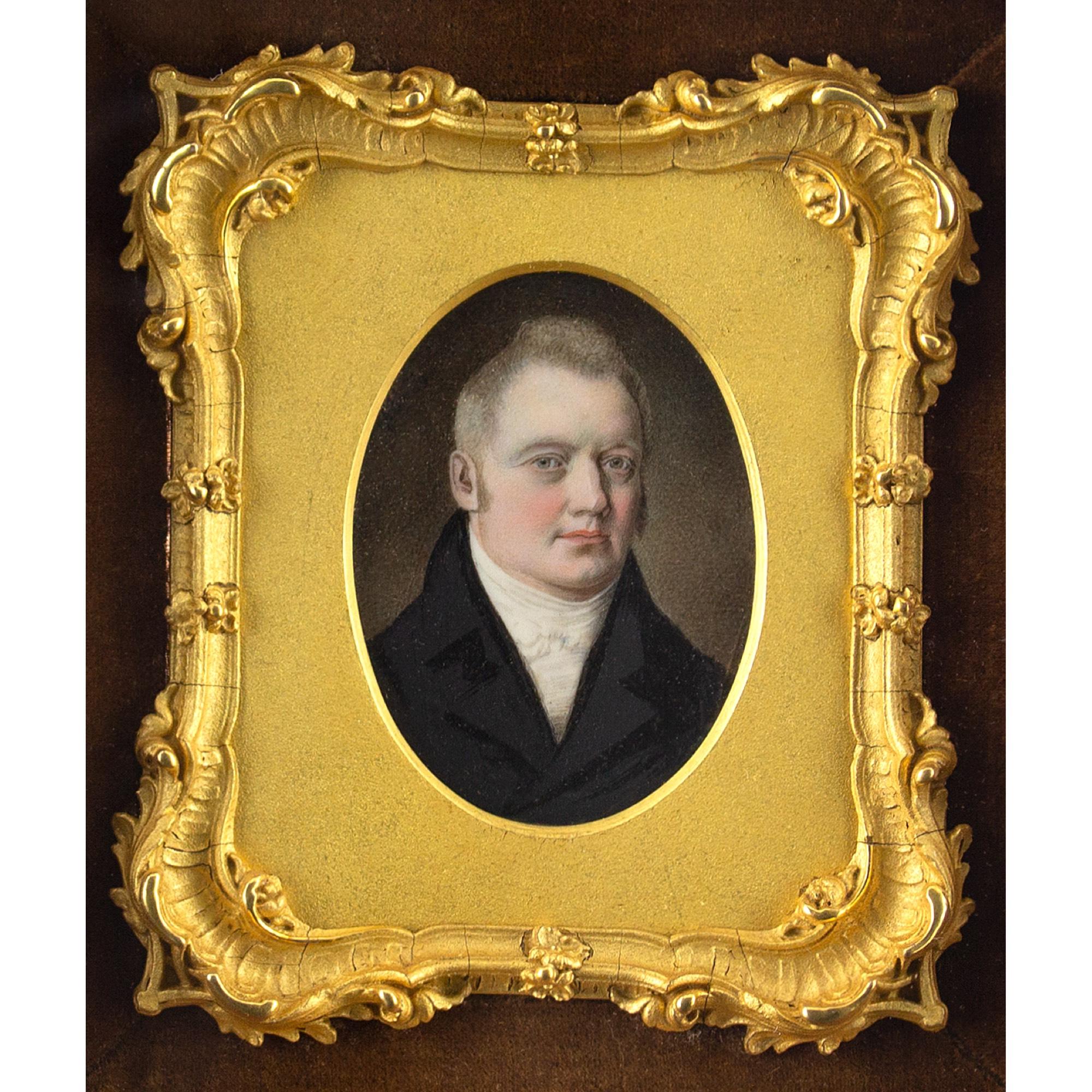 Early 19th-Century Miniature Portrait Of A Gentleman, Oil On Card - Painting by Unknown