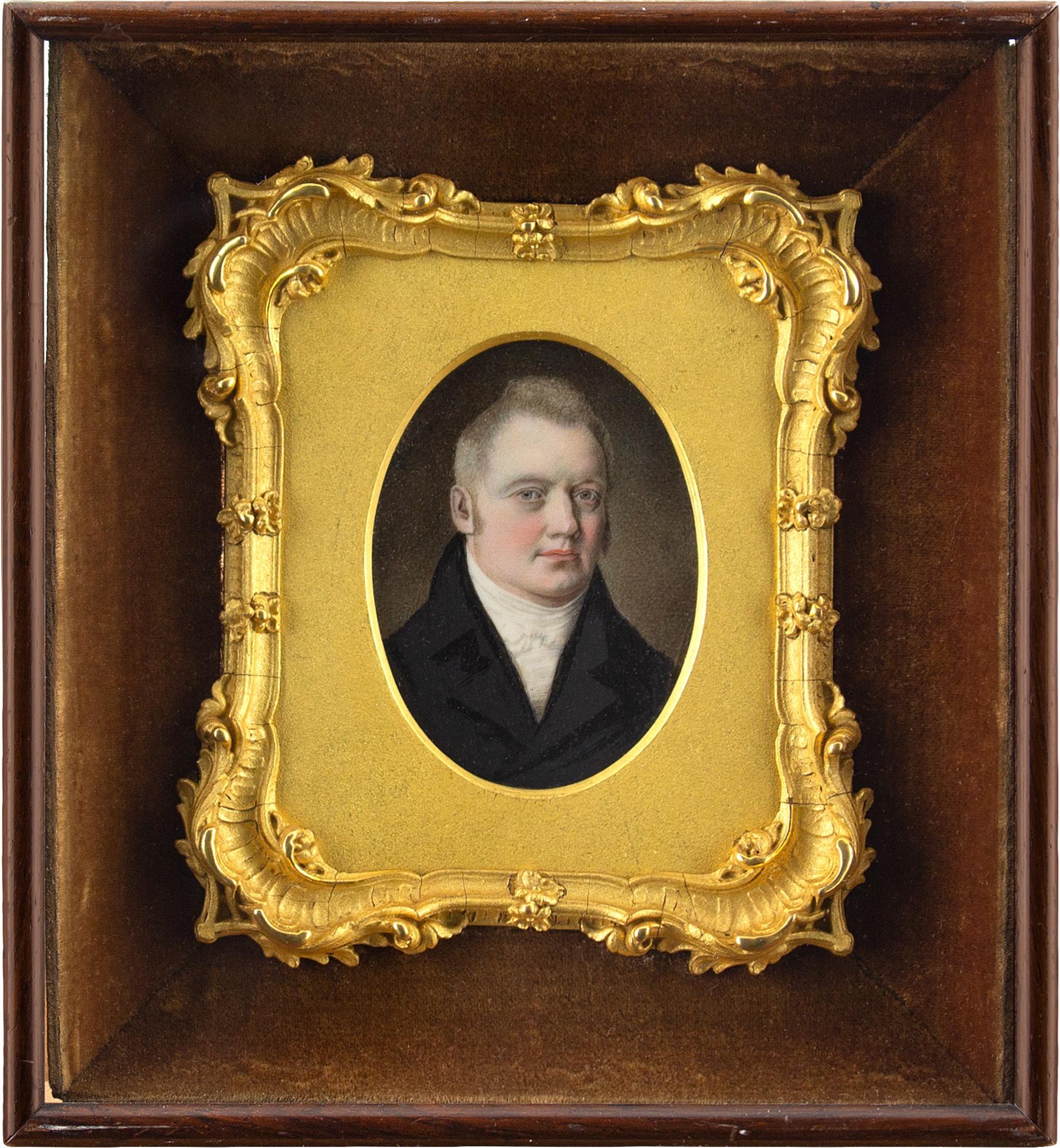 Unknown Portrait Painting - Early 19th-Century Miniature Portrait Of A Gentleman, Oil On Card