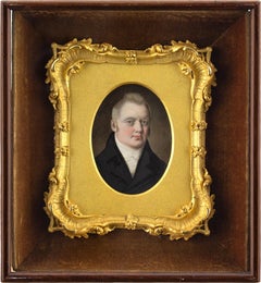 Antique Early 19th-Century Miniature Portrait Of A Gentleman, Oil On Card