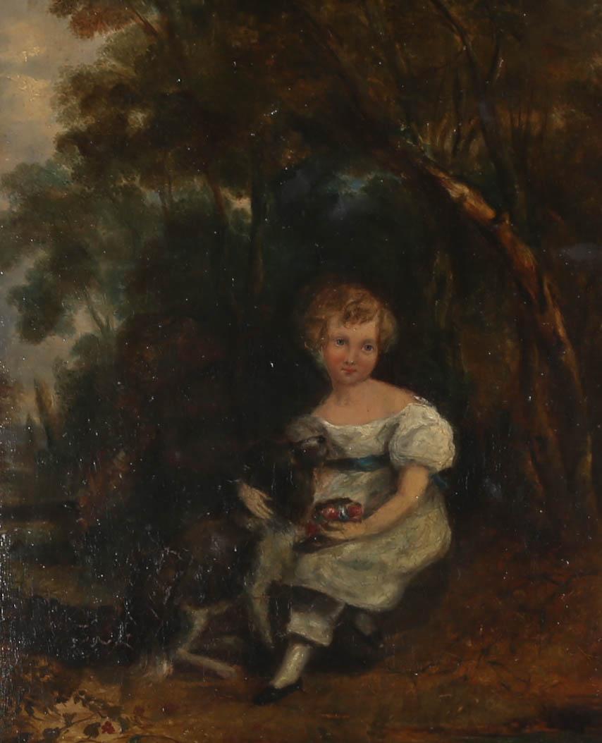 Early 19th Century Oil - Boy And His Dog - Painting by Unknown