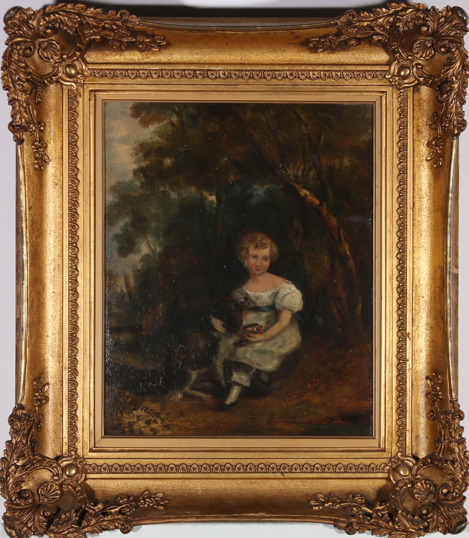 Unknown Portrait Painting - Early 19th Century Oil - Boy And His Dog