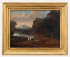 Antique Early 19th Century Oil - By the Lake