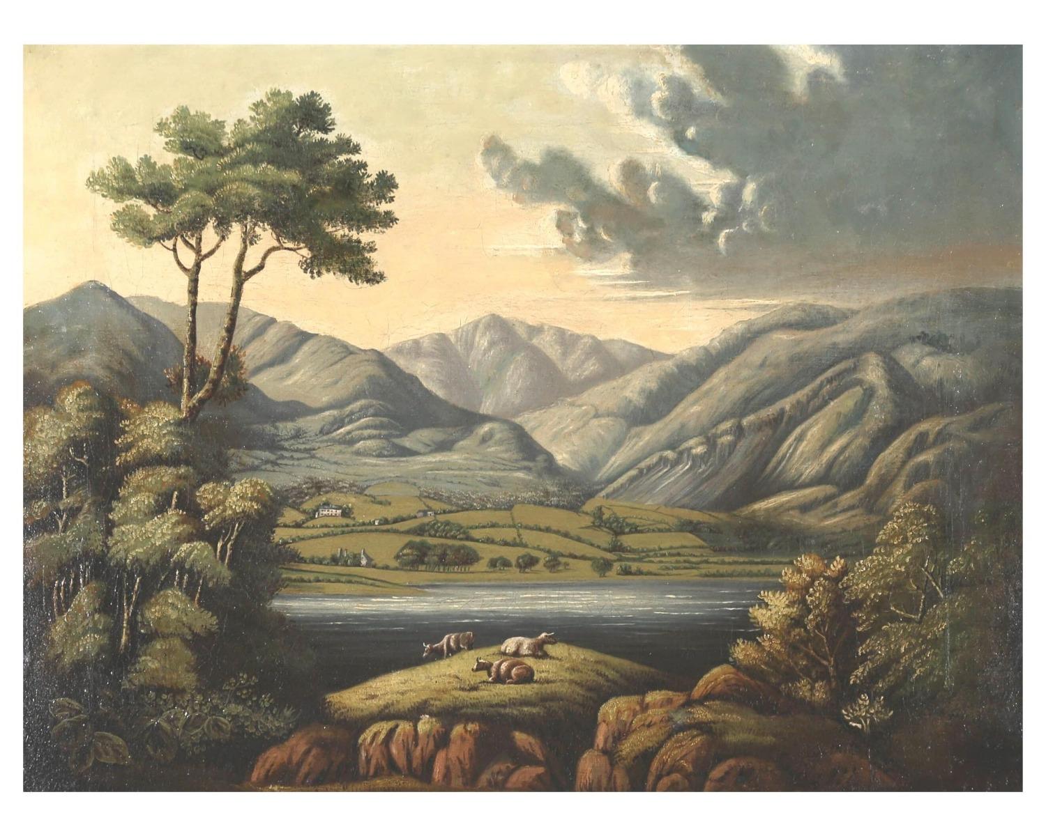 Early 19th Century Oil - Dramatic Mountain Landscape - Painting by Unknown
