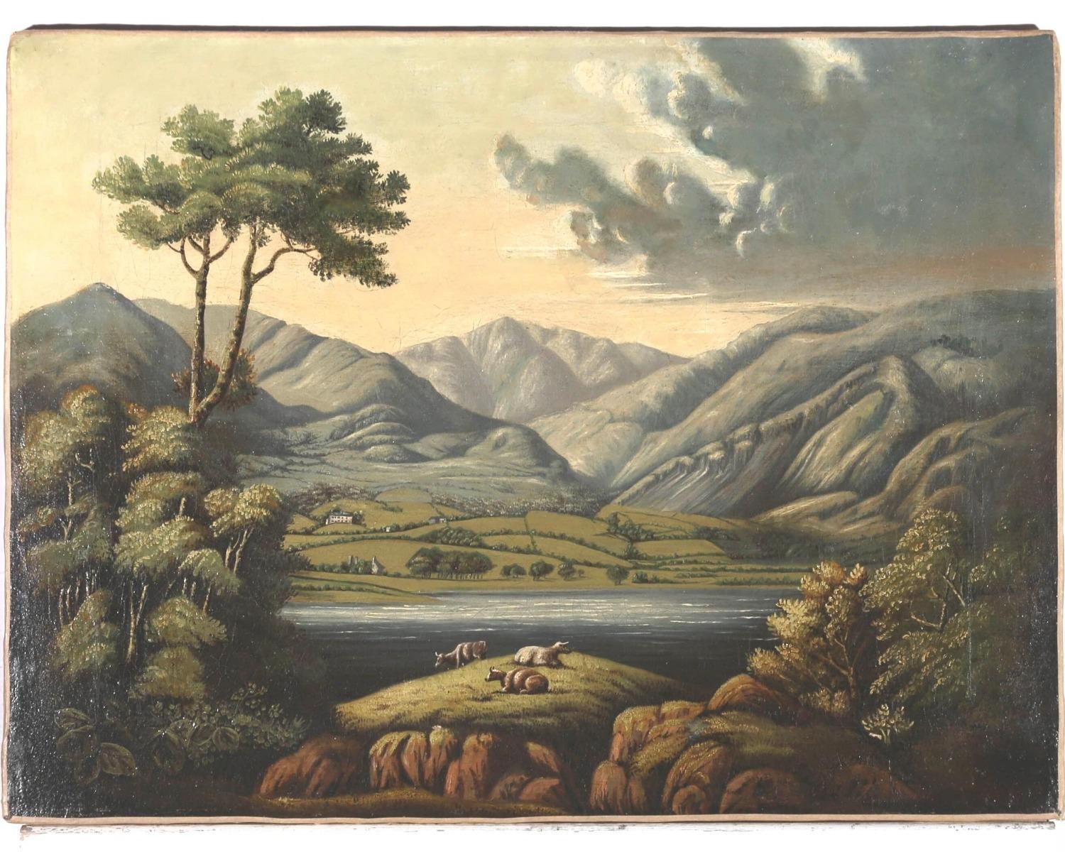 Unknown Landscape Painting - Early 19th Century Oil - Dramatic Mountain Landscape