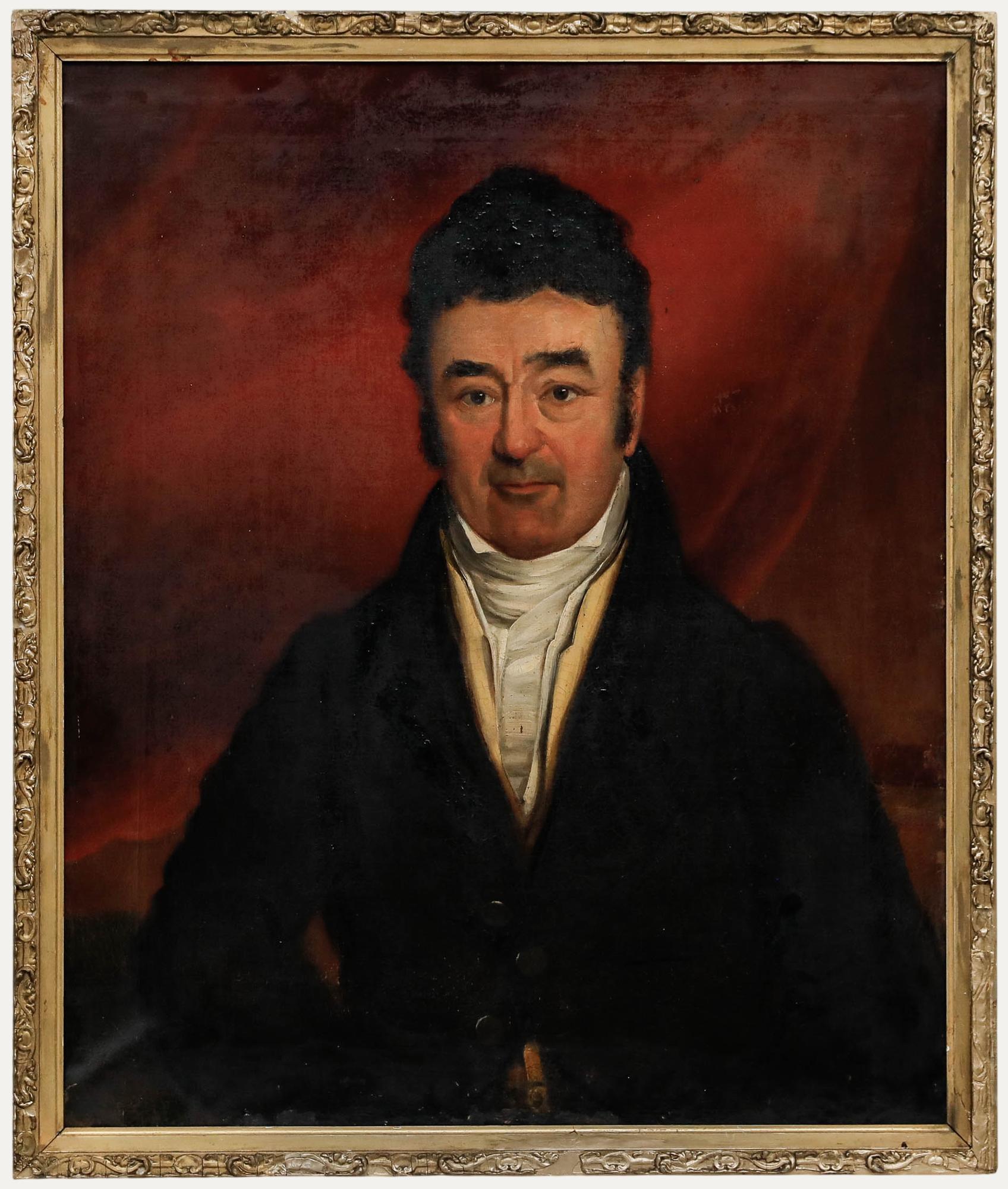 Unknown Portrait Painting - Early 19th Century Oil - Gentleman in Silk Necktie