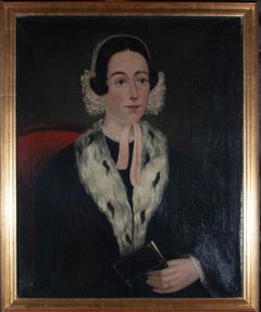 Antique Early 19th Century Oil - Lady In Ermine