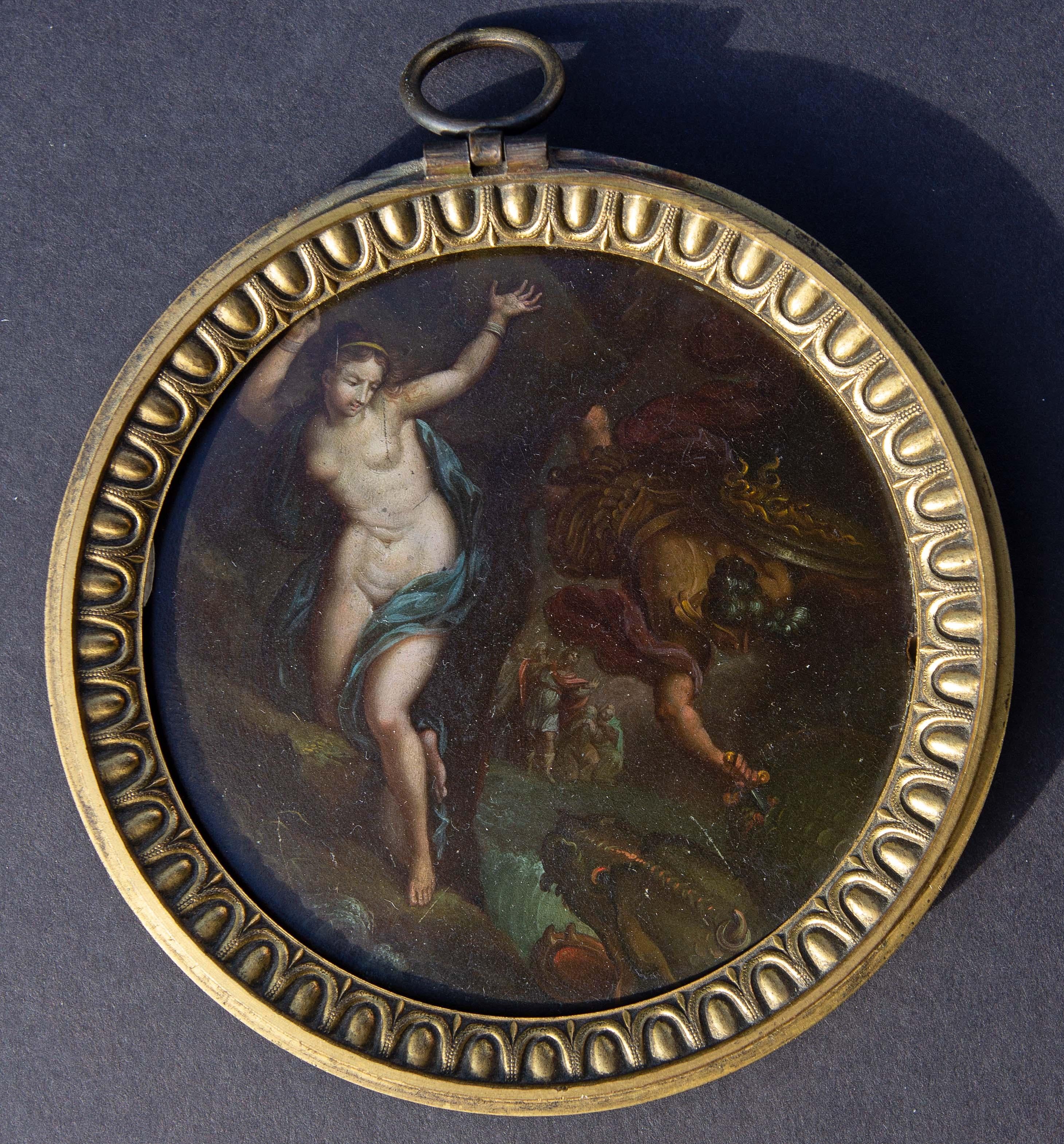 Unknown Nude Painting - Early 19th Century Oil Painting of Perseus and Andromeda