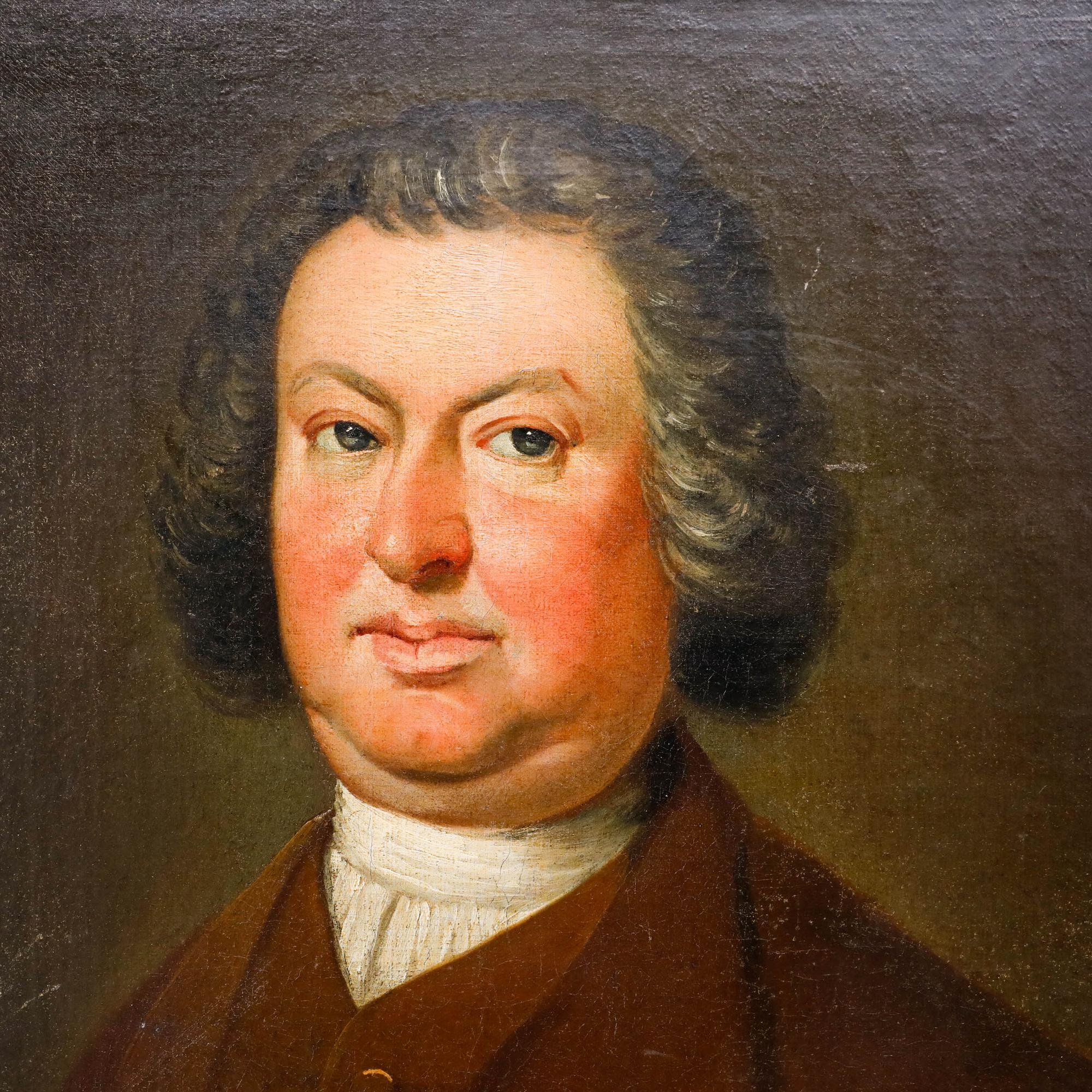 This formal portrait depicts a distinguished gentleman from the early 19th century, rendered in the classical style typical of the period with careful attention to facial features and expression against a dark, atmospheric background.

Unsigned.