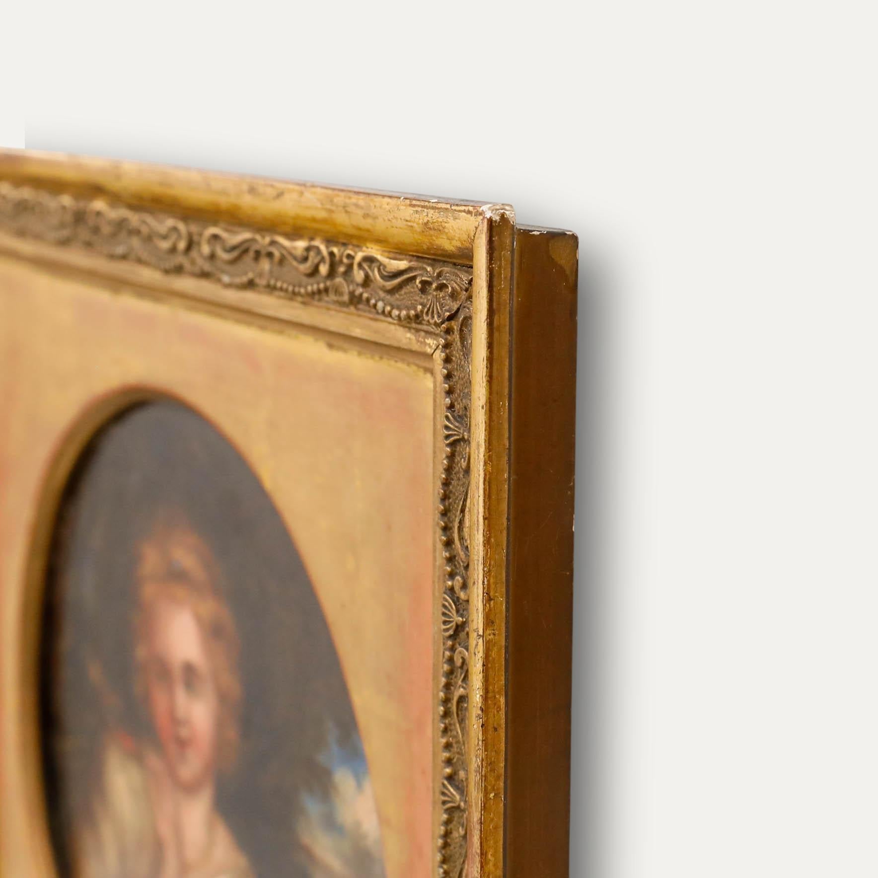 Early 19th Century Oil - The Girl and the Robin For Sale 1